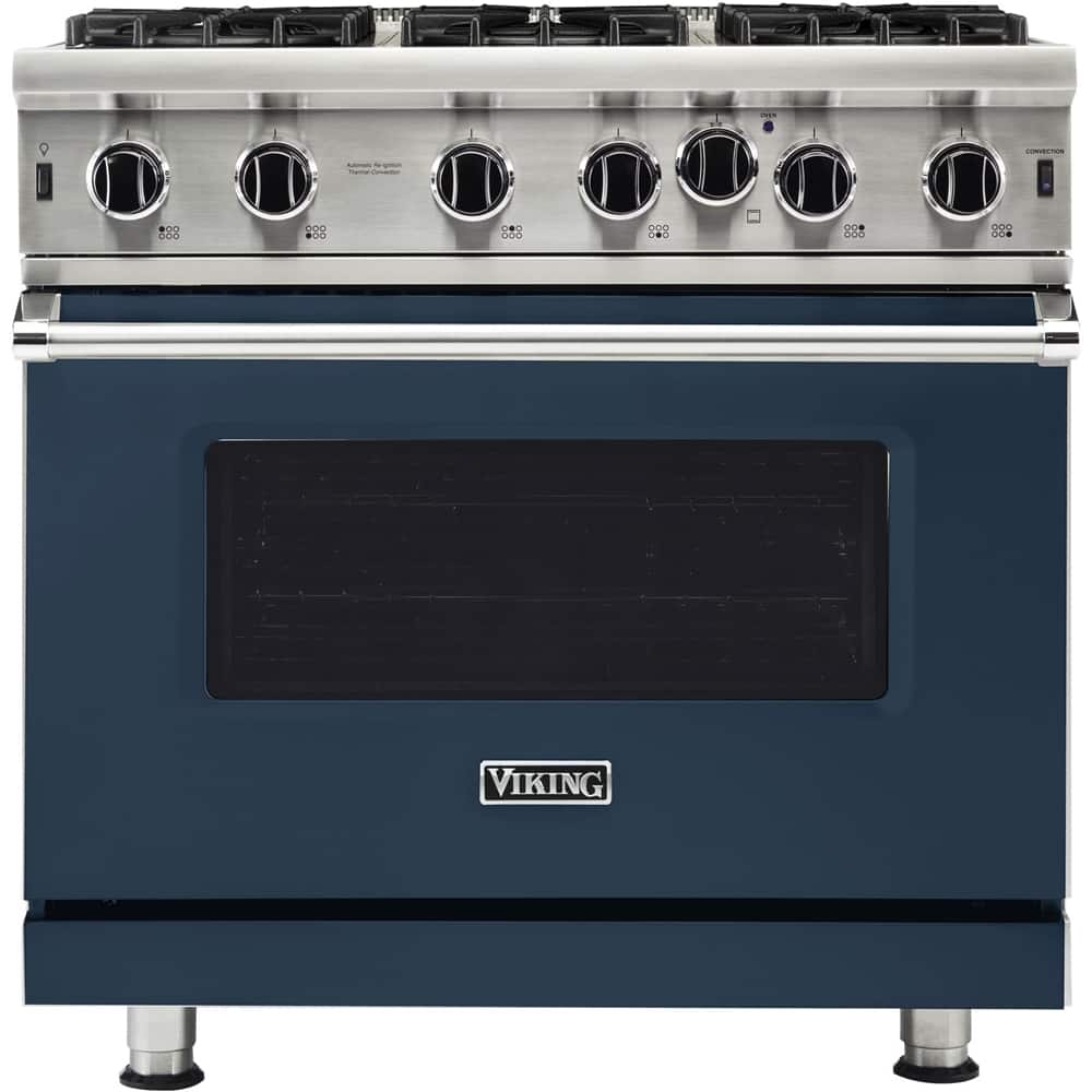 Viking - 36 in. Wide 6 Burner Professional 5 Series 5.1 Cu. Ft. Freestanding Gas Convection Range - Slate Blue