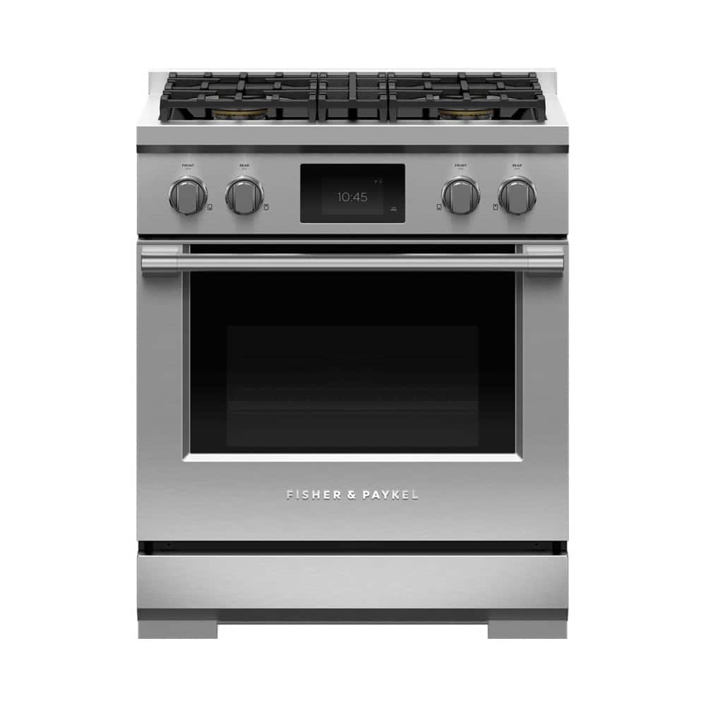 Fisher & Paykel - Professional 4 Cu. Ft. Freestanding Dual Fuel True Convection Range with Self-Cleaning - Stainless Steel/Black Glass