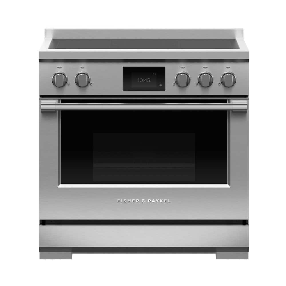 Fisher & Paykel - 36 in. Wide 5 Elements Professional 36 in. Freestanding Electric Induction True Convection Range with Self-Cleaning - Stainless Steel/Black Glass