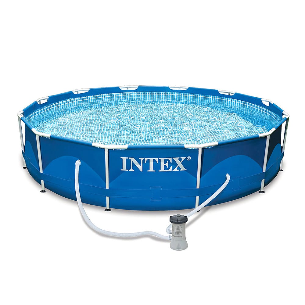 Intex - 12'x30" Swimming Pool w/ Pump, Pool Ladder for 42” Wall, & 12’ Cover - Blue - Image 2