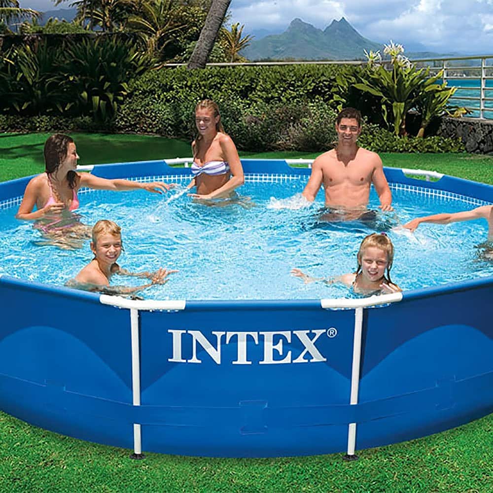 Intex - 12'x30" Swimming Pool w/ Pump, Pool Ladder for 42” Wall, & 12’ Cover - Blue - Image 4