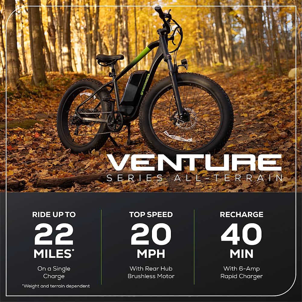 Greenworks - 80V 26" Venture Series Fat Tire Mountain EBike w/ 22mi. Max Op. Range & 20mph Max Speed w/ 4.0Ah Battery & Charger - Black - Image 5
