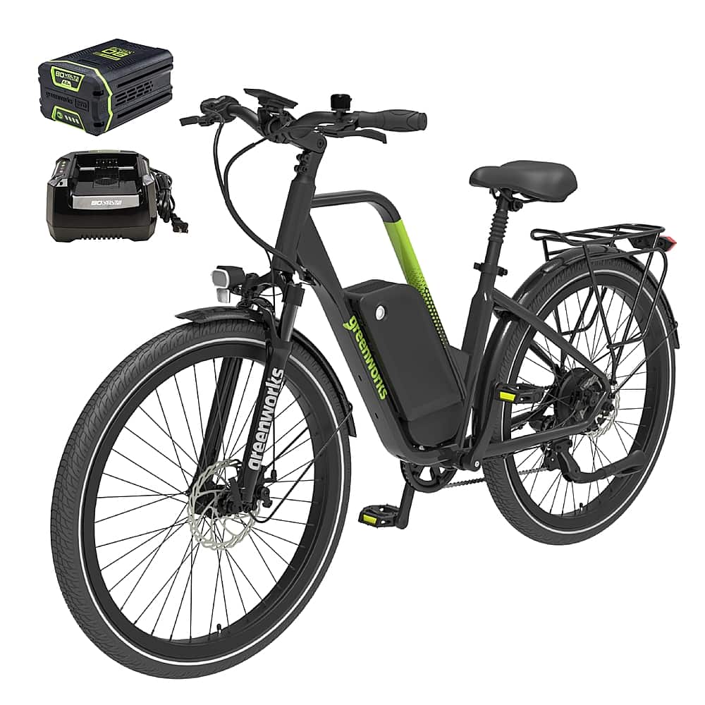Greenworks - 80V 27.5" Venture Series Commuter EBike w/ 22mi. Max Op. Range & 22mph Max Speed w/ 4.0Ah Battery & Charger - Black