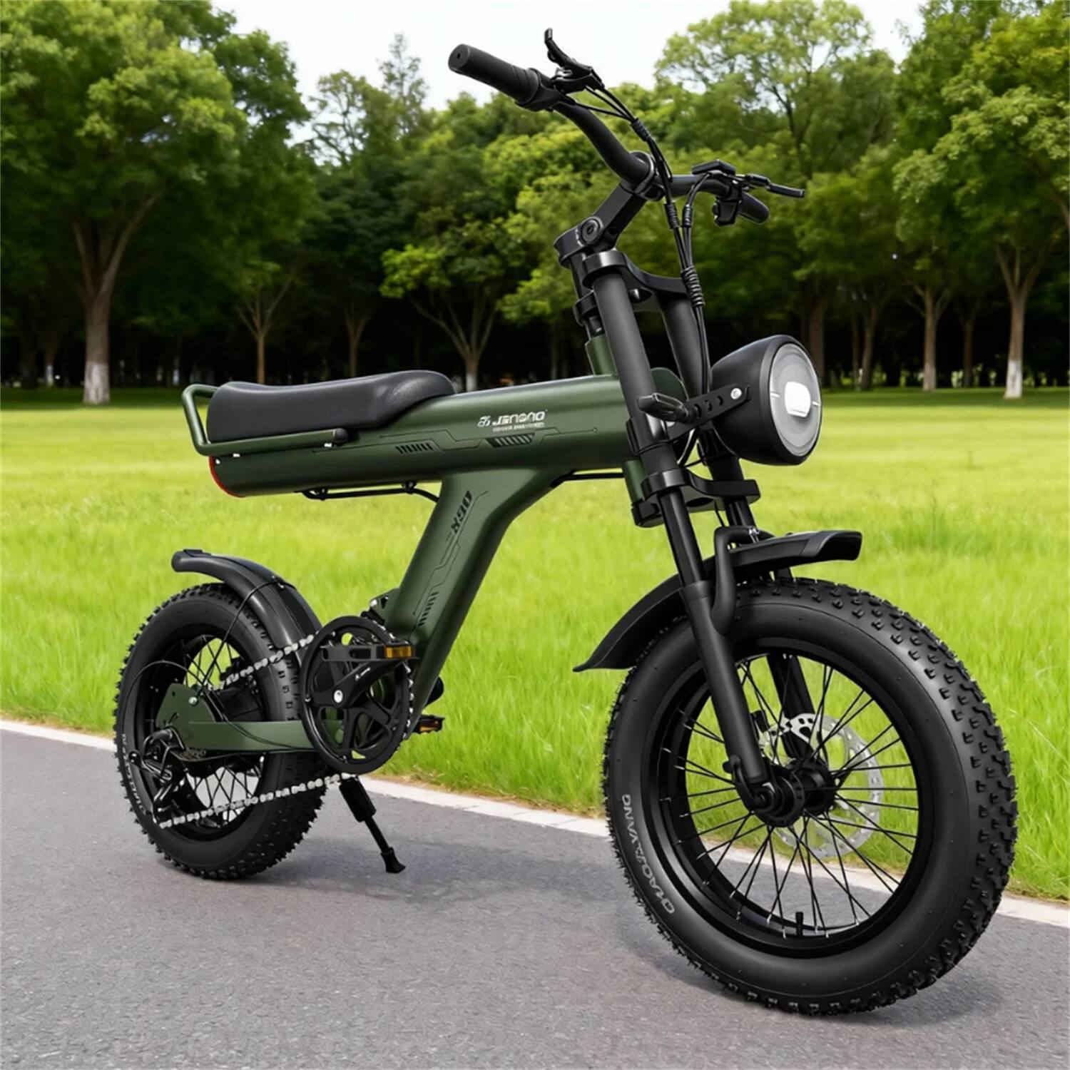 Forest'nSky - 16" Fat Tire 750W Electric Bike with IP65 Rating, 45km Range - Olive Green - Image 3