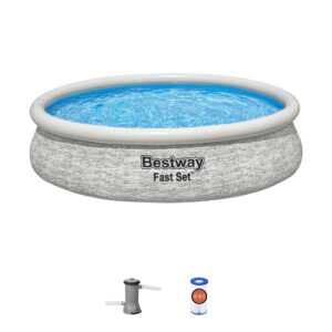Bestway - Fast Set 12' x 30" Round Inflatable Stacked Stone Swimming Pool Set - Gray
