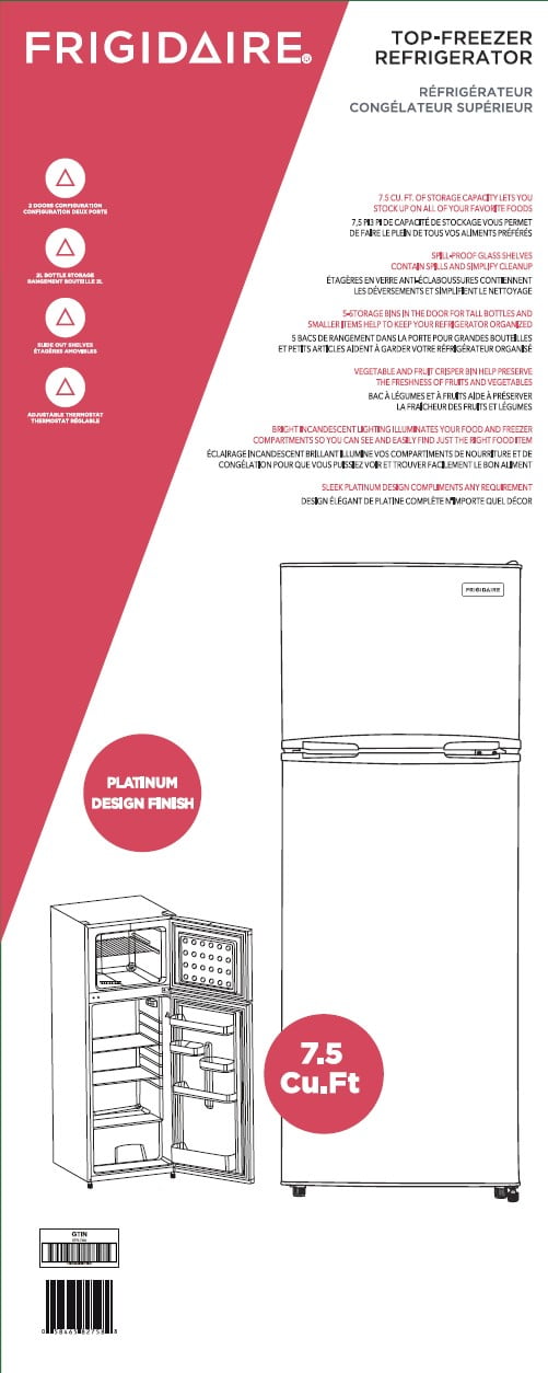 Frigidaire 7.5 Cu Ft Refrigerator, Stainless Steel Look Platinum Series Top Mount Fridge for Apartment, Kitchen, Office, Garage - Image 16