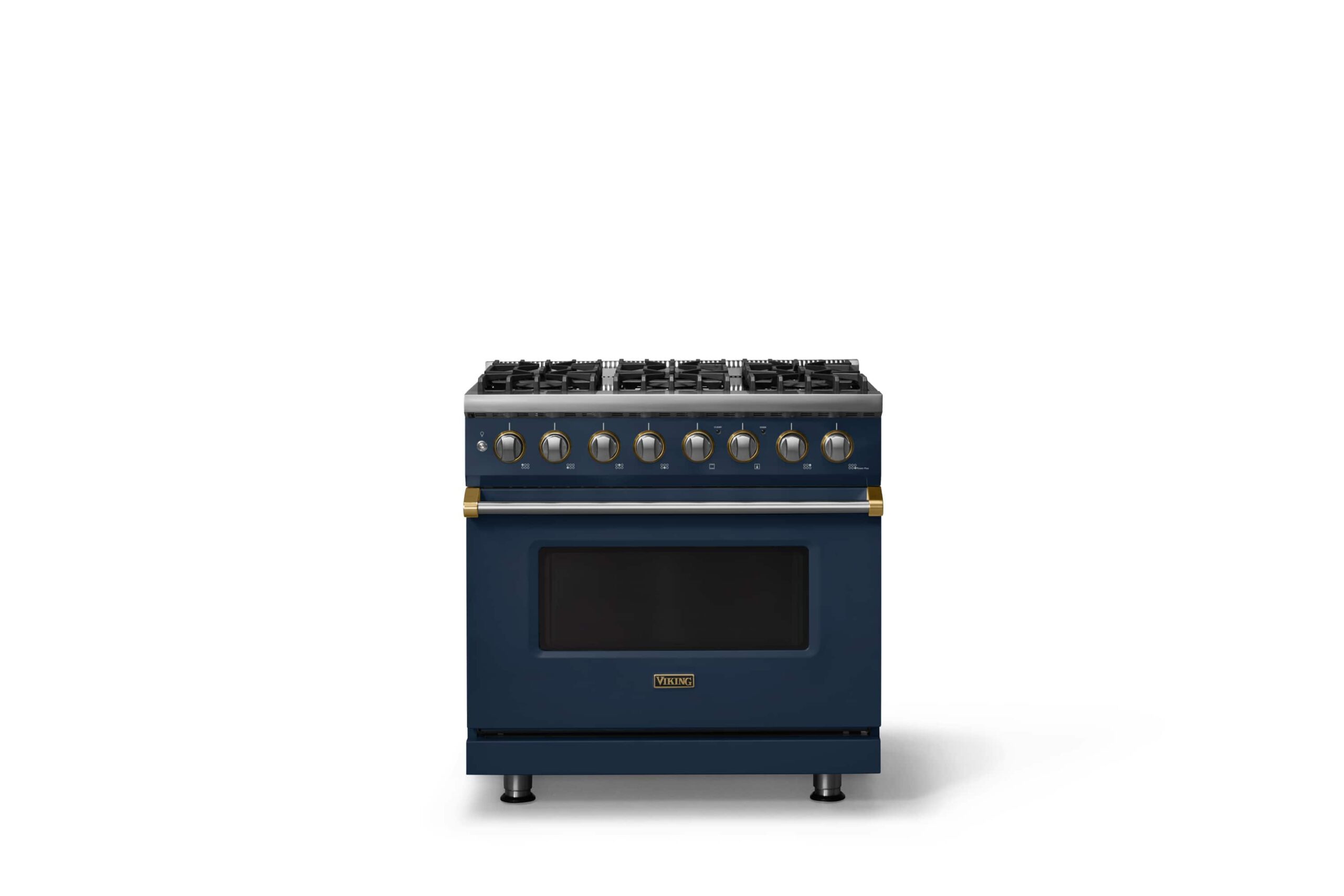 Viking - Pro 5 Series 5.6 Cu. Ft. Freestanding Sealed 6 Burner DF Convection Range - Slate Blue w. Brushed Brass Trim - Slate Blue
