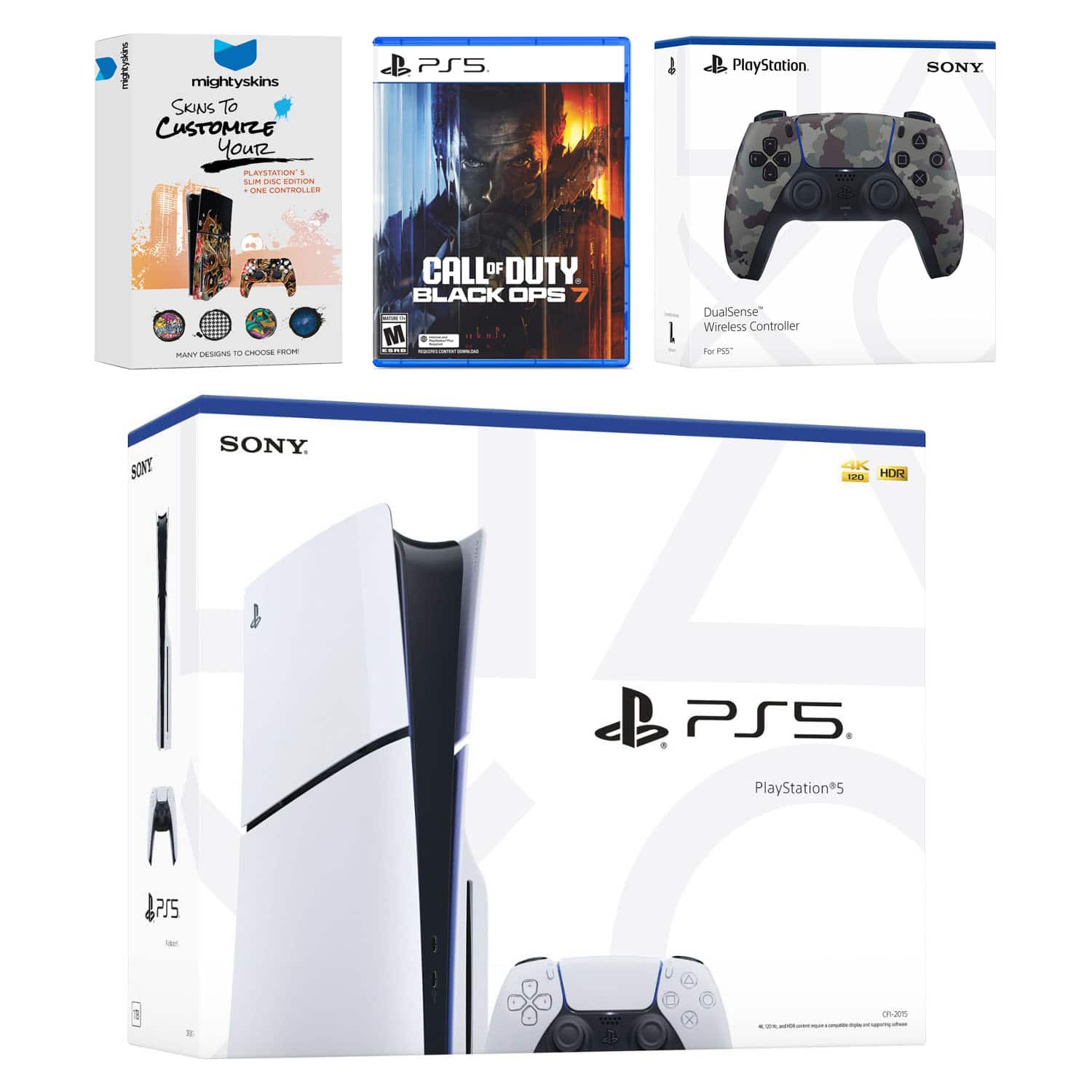 PlayStation 5 Slim Disc Bundle with Call of Duty Black Ops 7 Game, MightySkins Code and Extra Controller - Gray - PlayStation 5