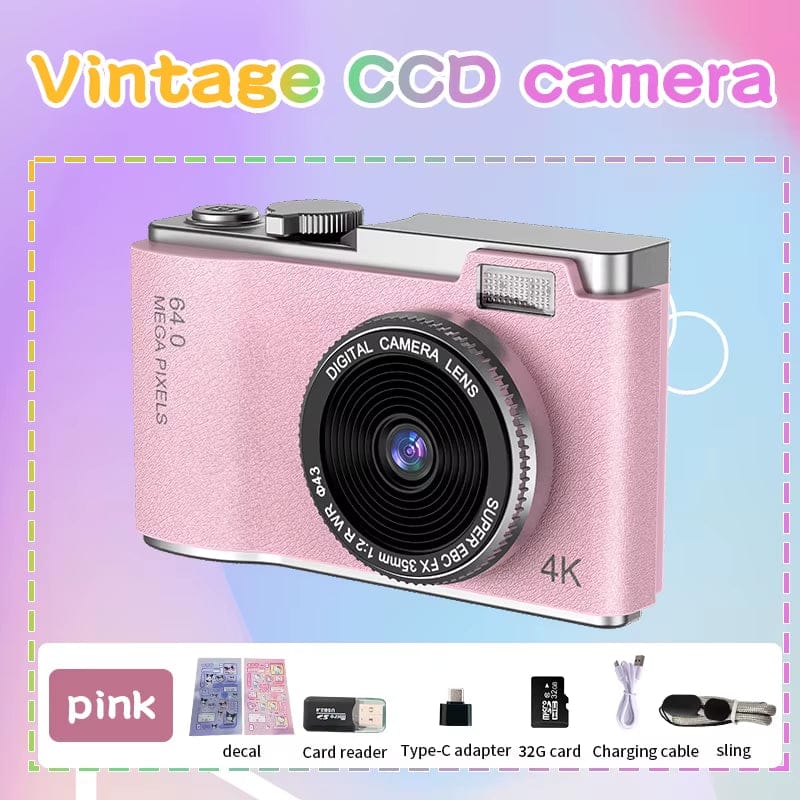 Cluzine - 4K Digital Camera, 64MP Pink Vintage Camera with Anti-Shake - Image 4