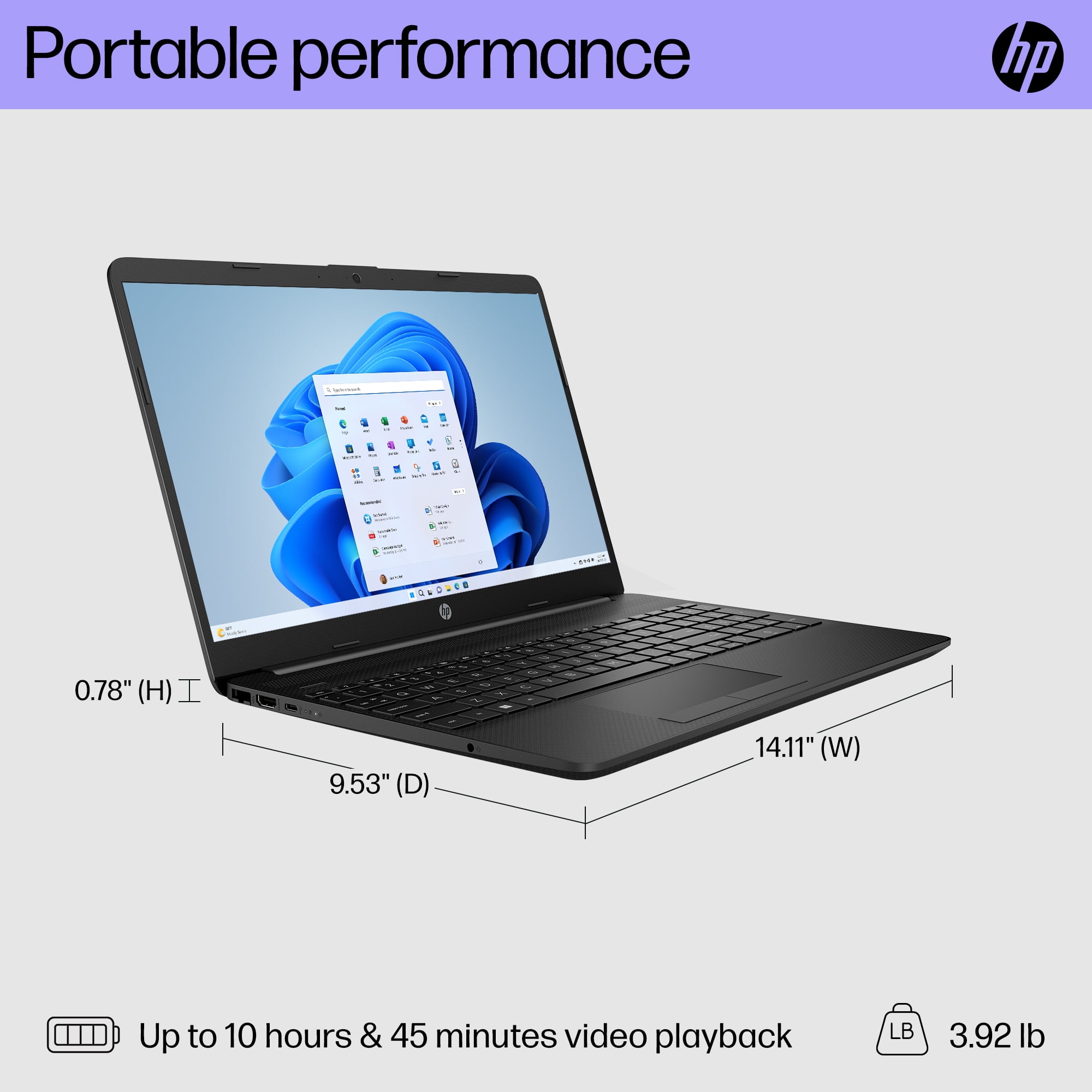 HP 15.6" Laptop, Intel Pentium Silver N5030, 4GB RAM, 128GB SSD, Jet Black, Windows 11 Home in S mode, 15-dw1783wm - Image 9