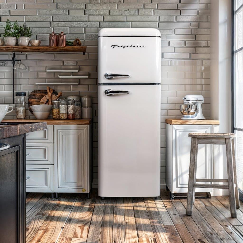 Frigidaire 7.5 Cu. ft. Retro Refrigerator, Apartment Size Top Mount Fridge with Chrome Handles, Cream EFR756 - Image 8