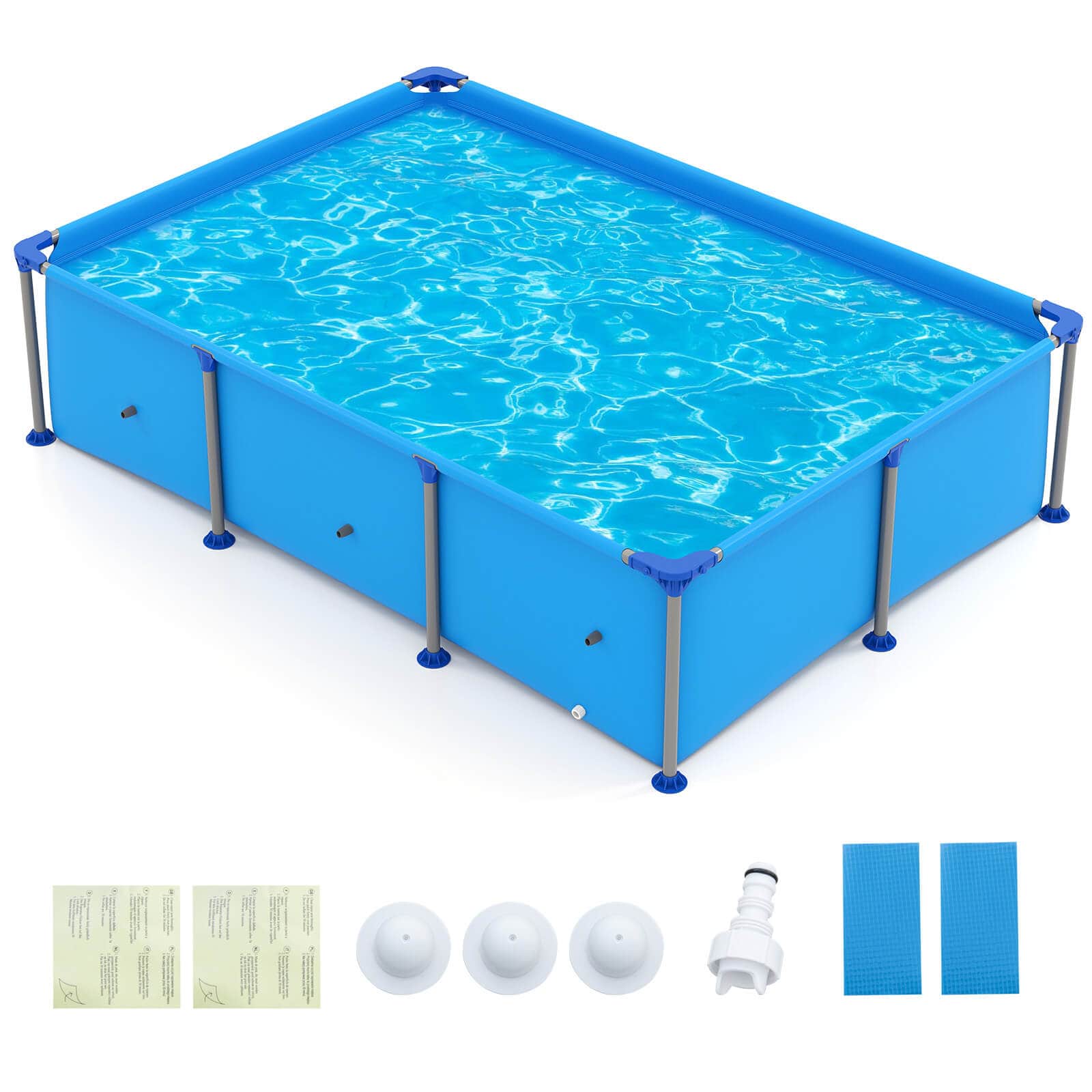 Costway - 690 Gal Outdoor Family Swimming Pool with Metal Frame Multi-layer PVC Fabric - Blue