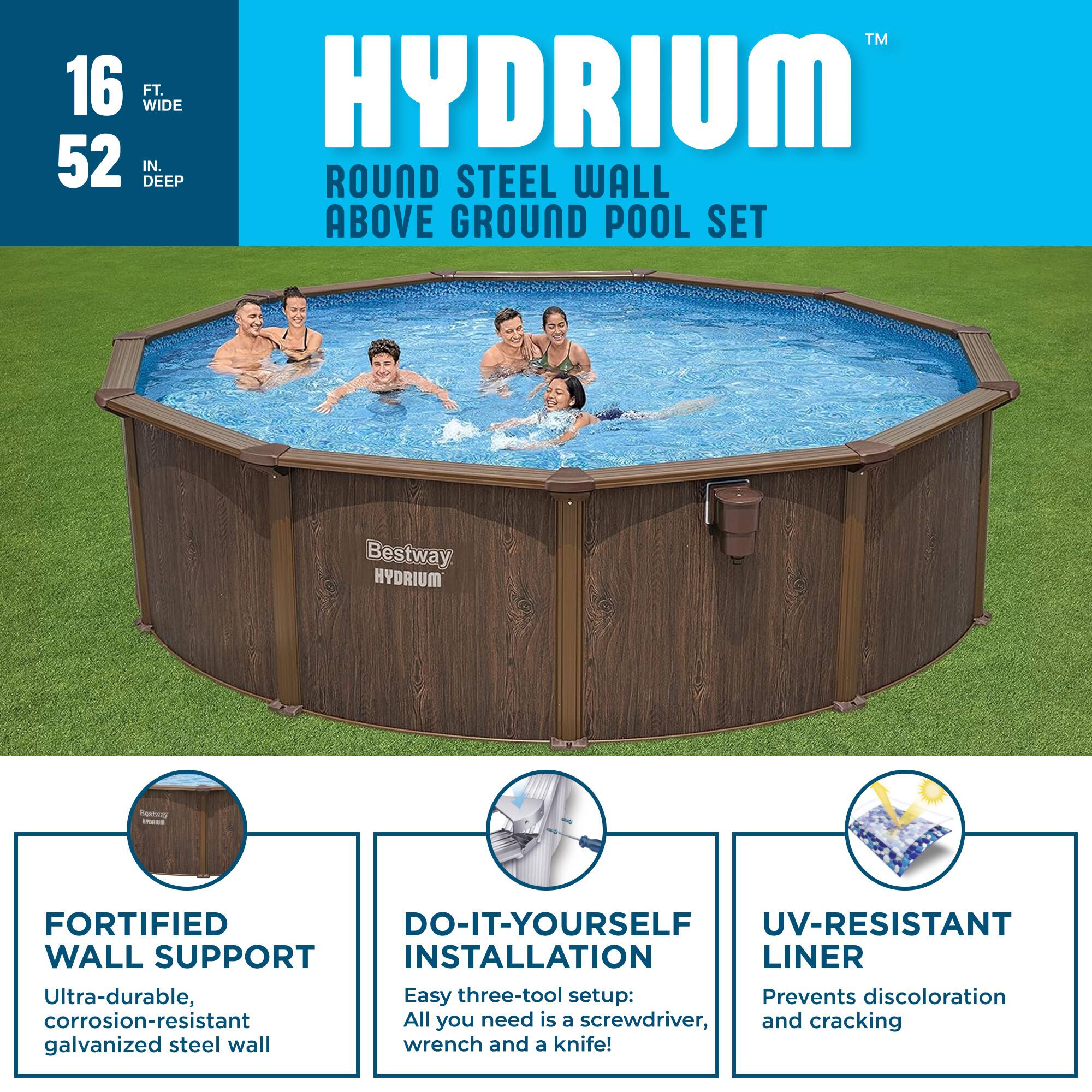 Bestway - Hydrium 16’ x 52” Steel Wall Round Above Ground Swimming Pool Set - Brown - Image 2