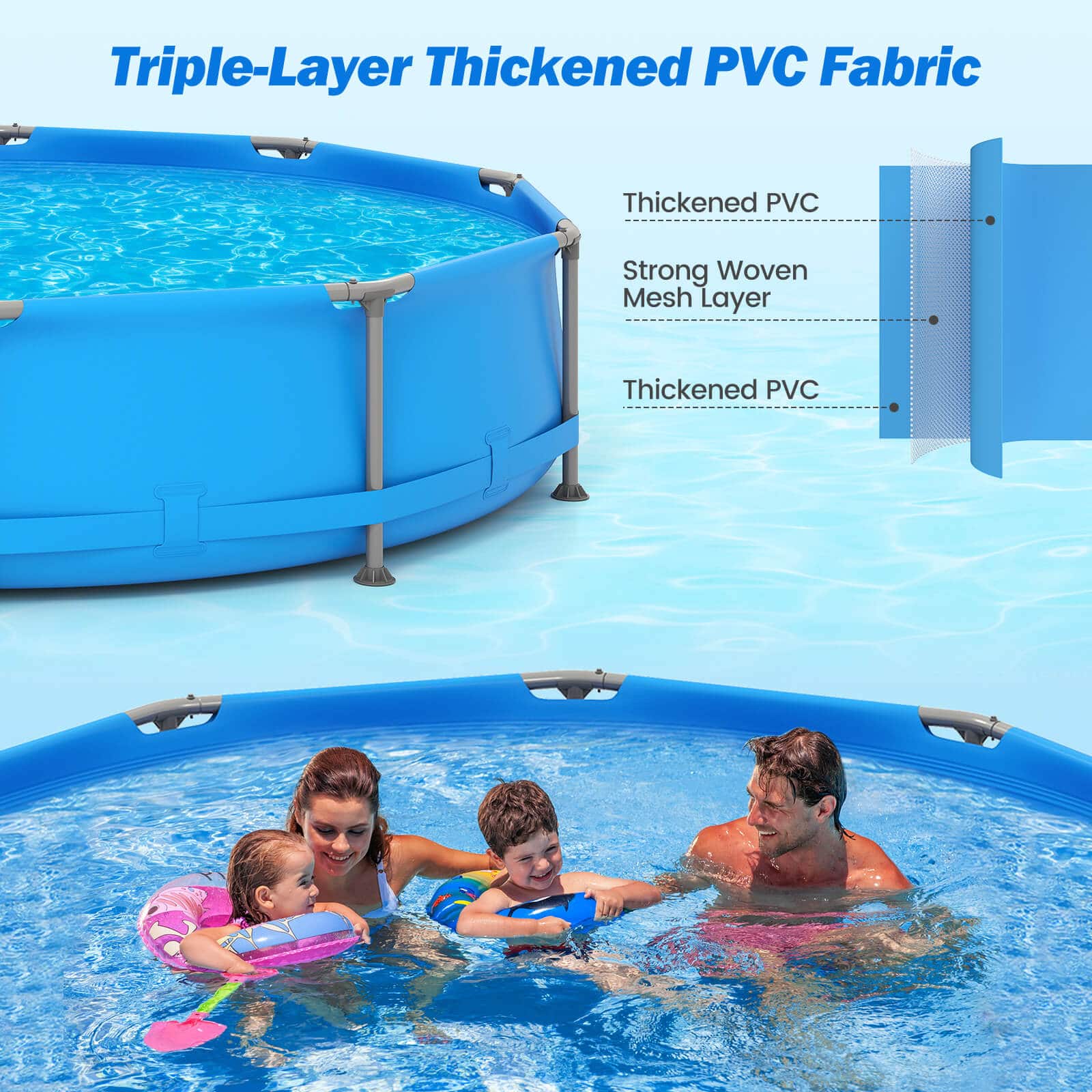 Costway - 1617 Gal Outdoor Family Swimming Pool with Metal Frame Multi-layer PVC Fabric - Blue - Image 5