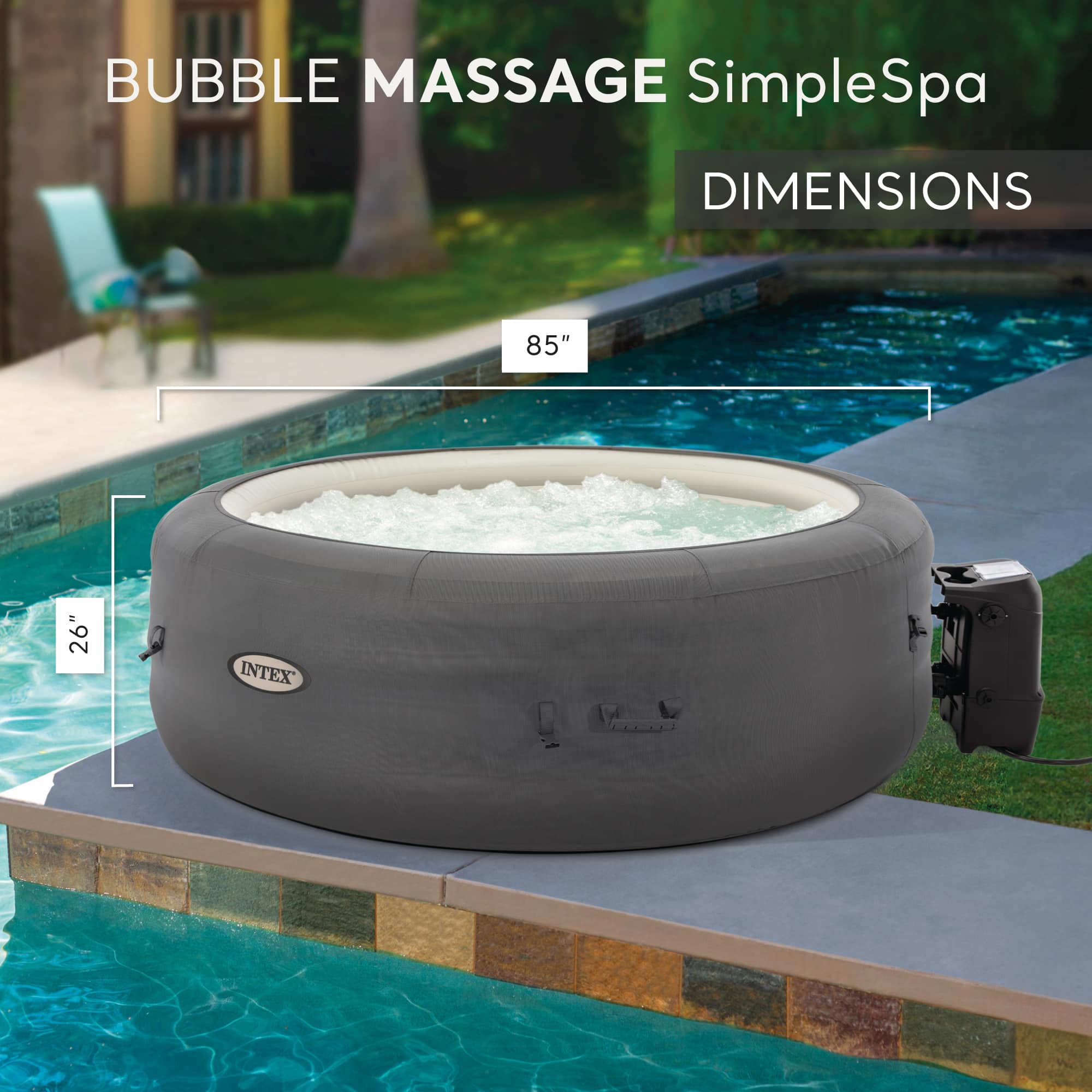 Intex - SimpleSpa Bubble Massage 6 Person Inflatable Hot Tub with Energy Cover - Gray - Image 4