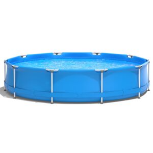Costway - Round Above Ground Swimming Pool Patio Frame Pool W/ Pool Cover Iron Frame - Blue