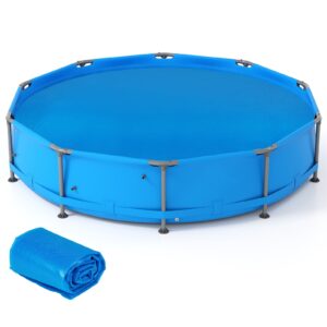 Costway - 12ft x 30in Metal Frame Above Ground Swimming Pool with 12 FT Solar Pool Cover - Blue