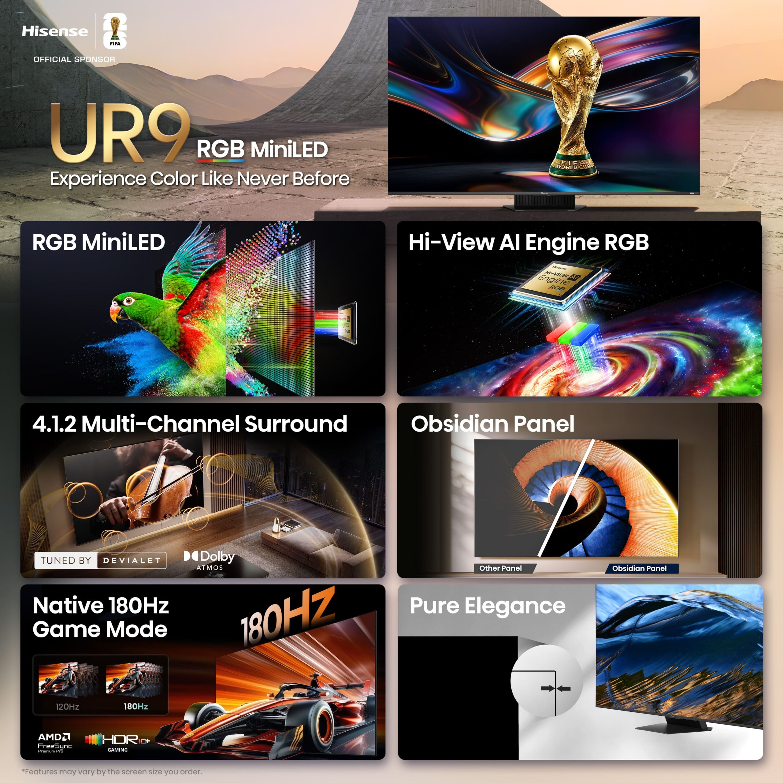 Hisense - 65" Class UR9 RGB MiniLED Series UHD 4K HDR Smart Google TV (2026) - Image 4