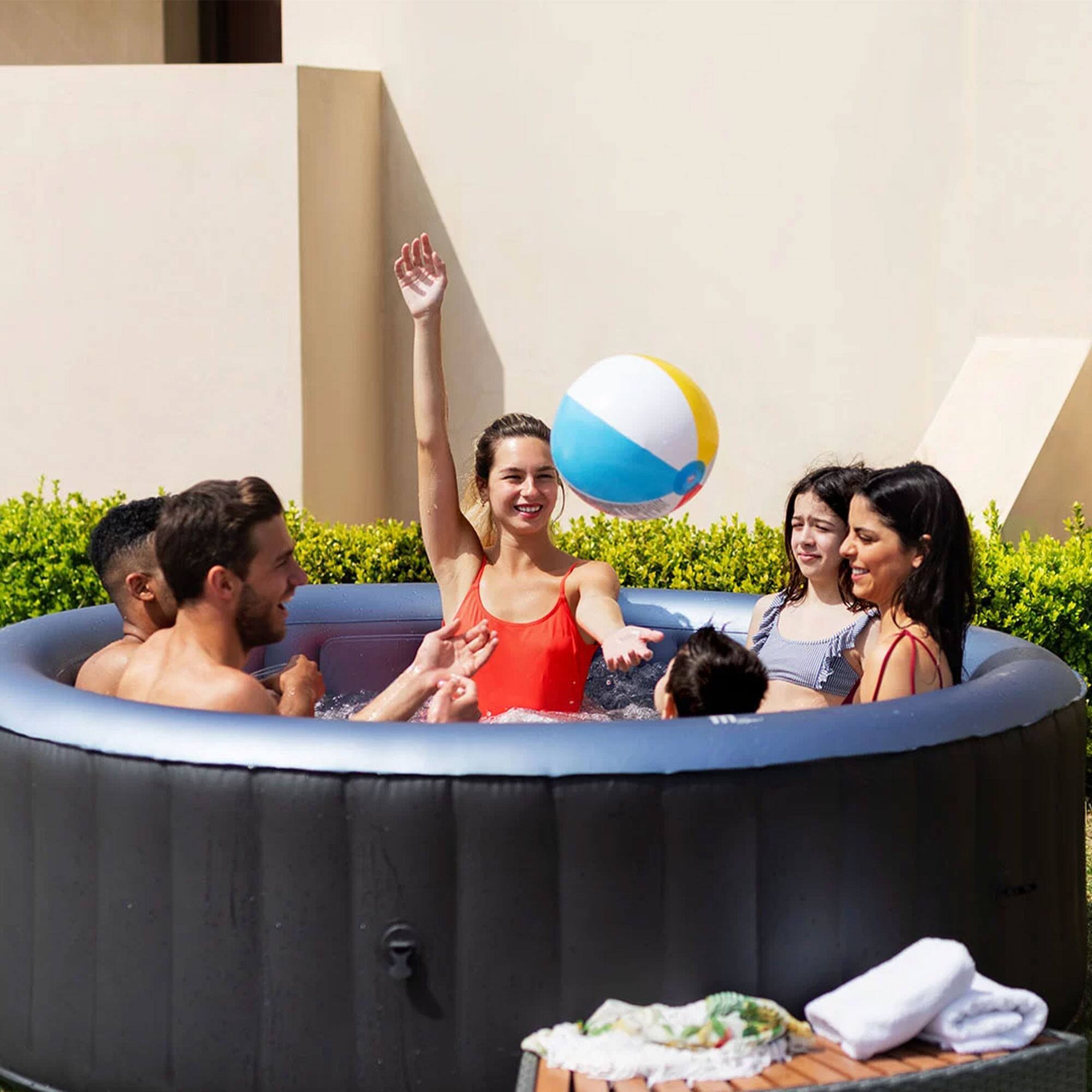 MSpa - Round Inflatable Bubble Massage Spa, 4 to 6 Person Outdoor Hot Tub, Bergen - Charcoal Grey - Image 3