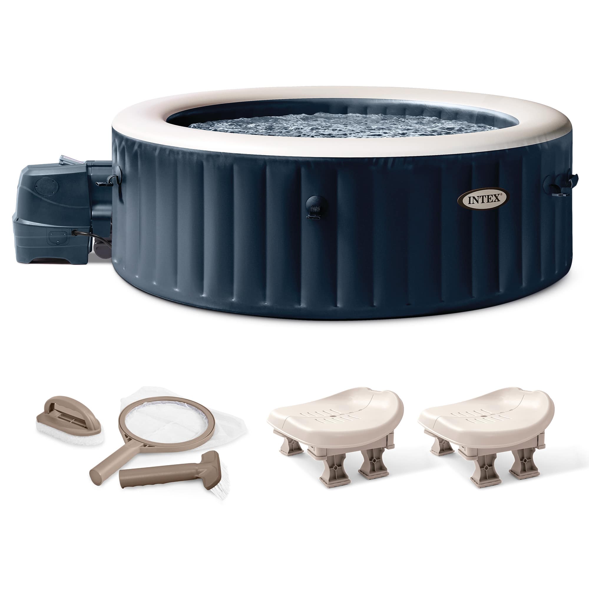 Intex - PureSpa Plus Portable Inflatable Hot Tub with Maintenance Kit and 2 Seats - Blue