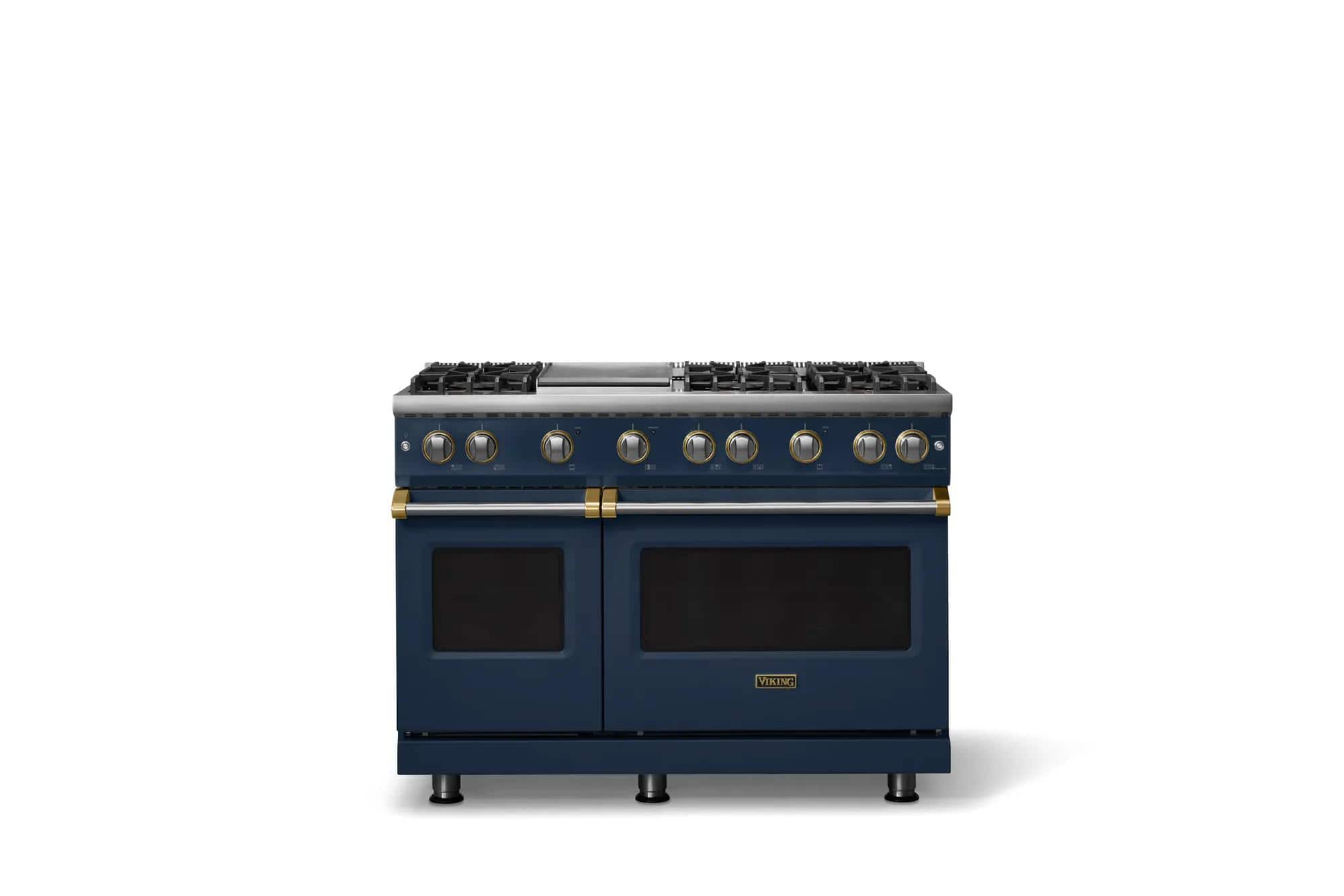 Viking - 48 in. Wide 6 Burner Pro 5 Series 6.1 Cu. Ft. Freestanding Sealed Burner LP Gas Convection Range with Brushed Brass - Slate Blue