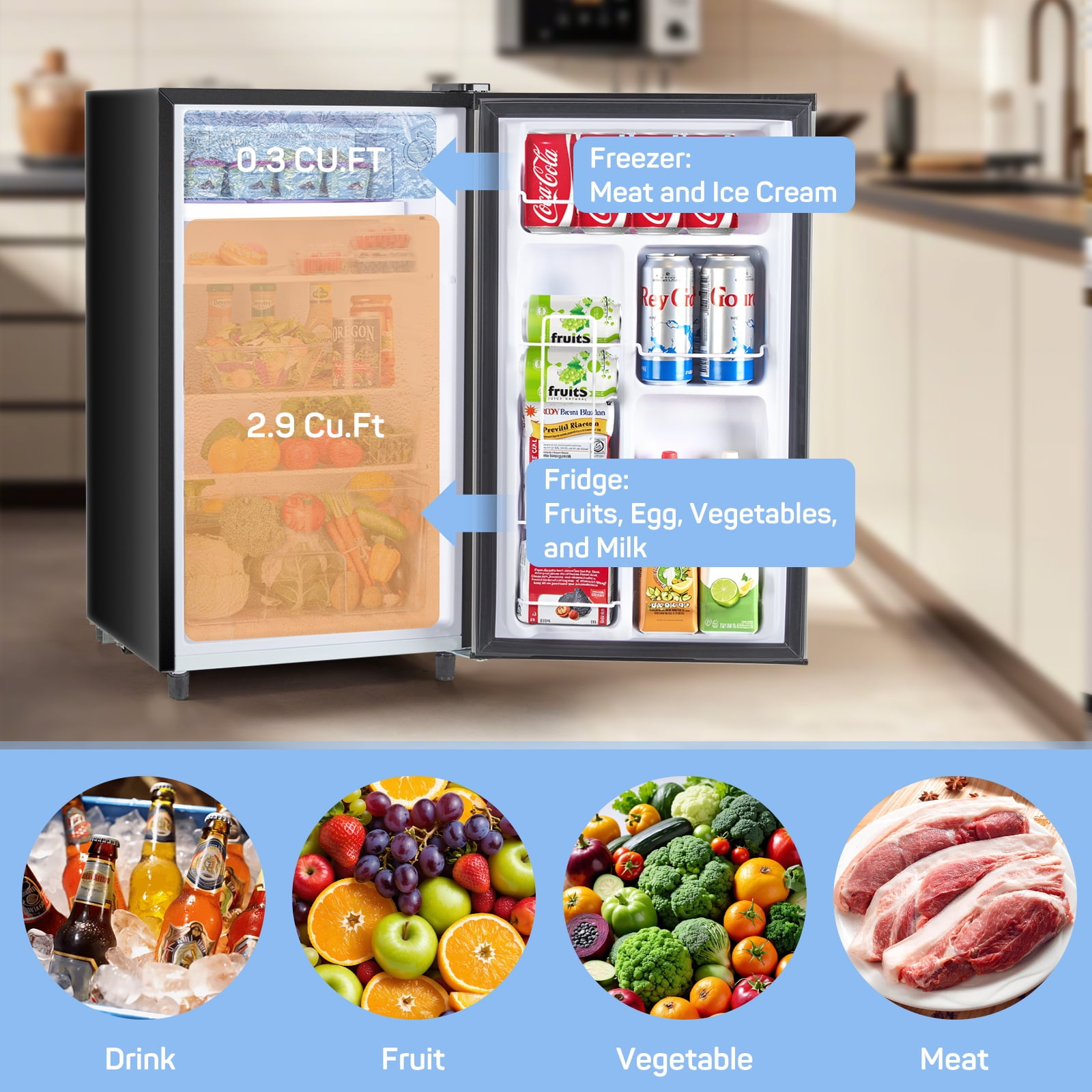 Bigleap Mini Fridge for Bedroom 3.2 Cu.Ft Small Refrigerator with Freezer for Dorm Office,Black - Image 4