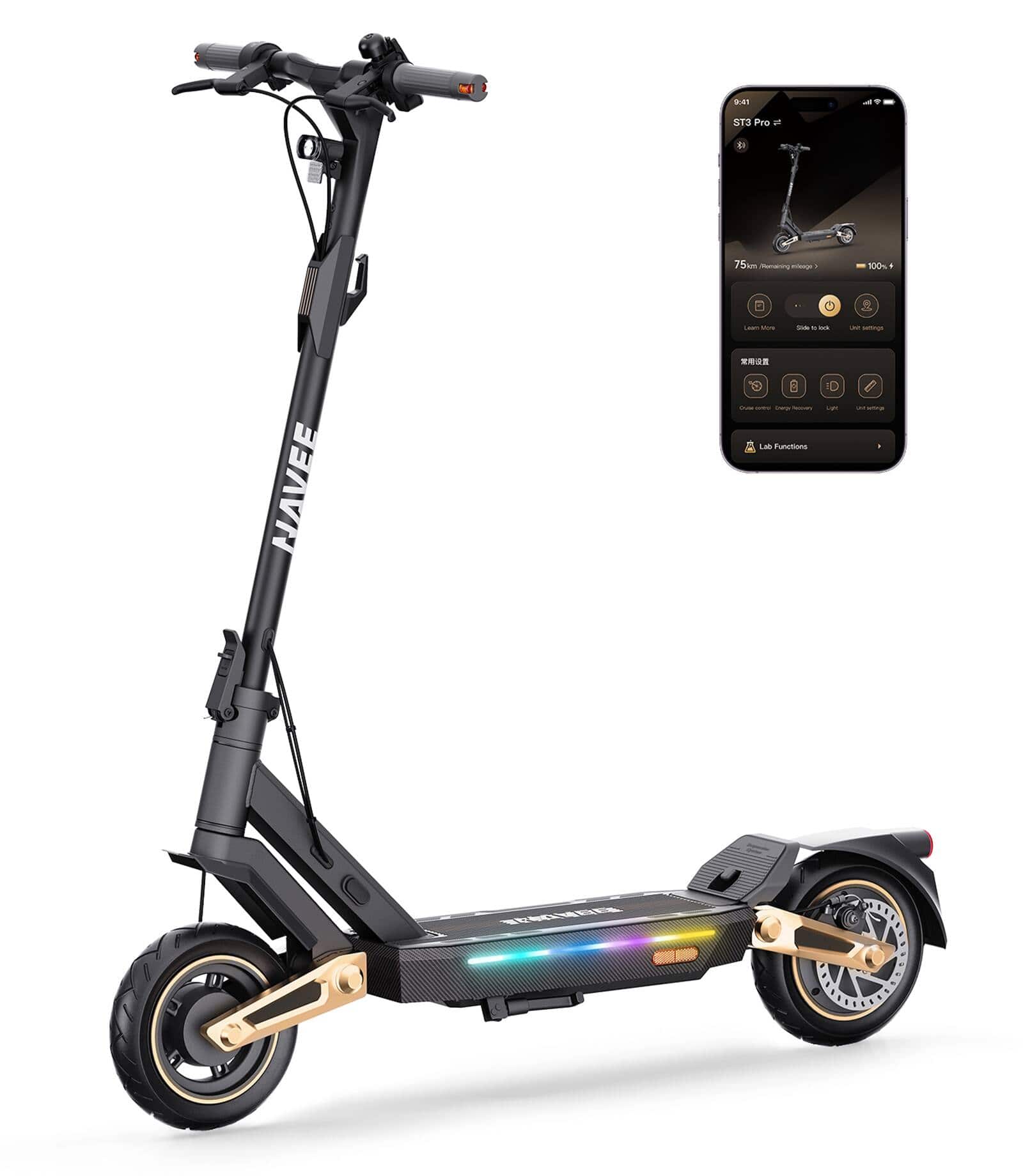 NAVEE - ST3 Pro Electric Scooter w/46.6 miles Max Operating Range & 24.9 mph Max Speed - Black