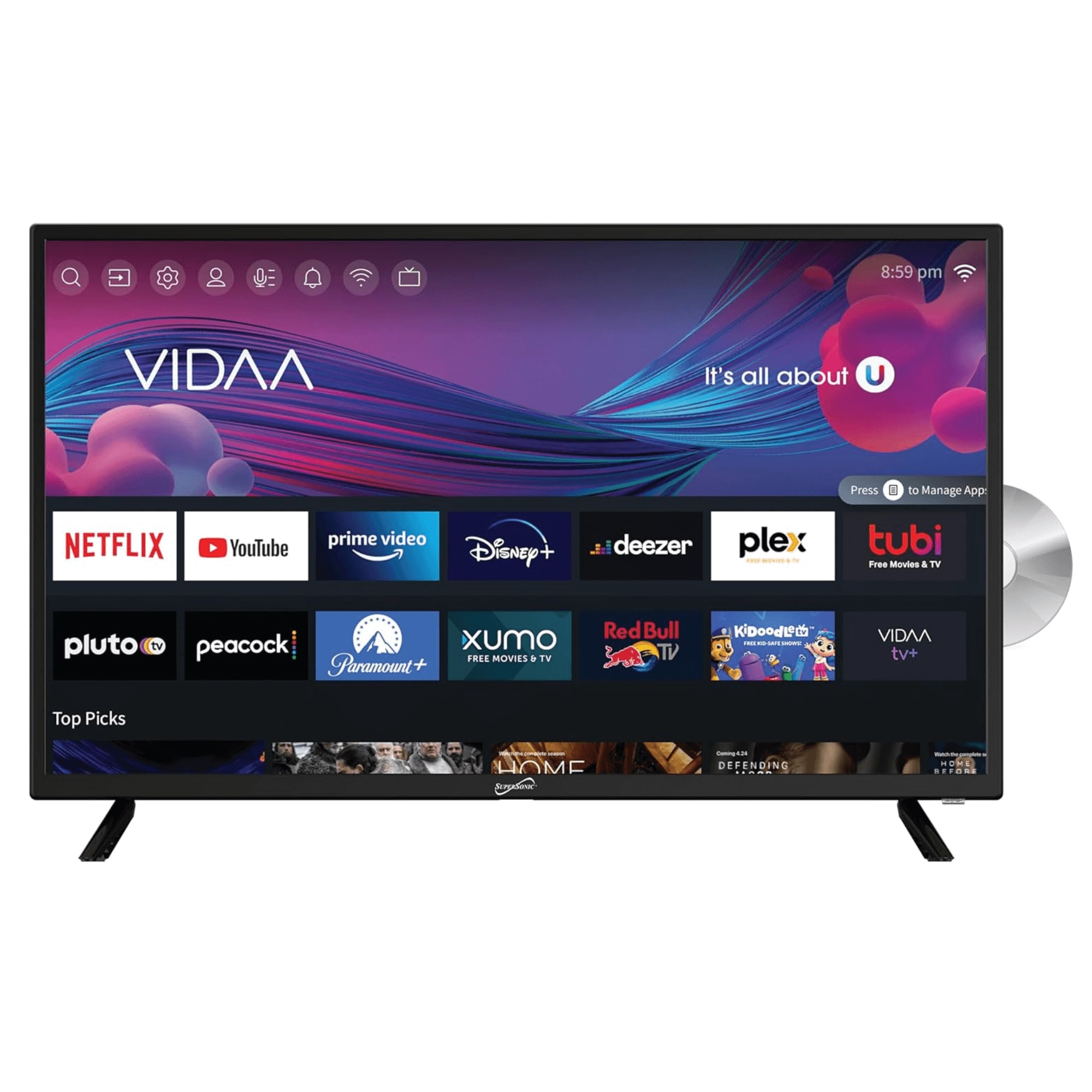 Supersonic - 32-inch DLED Smart HDTV with DVD Player ATSC and NTSC System ACDC Compatible