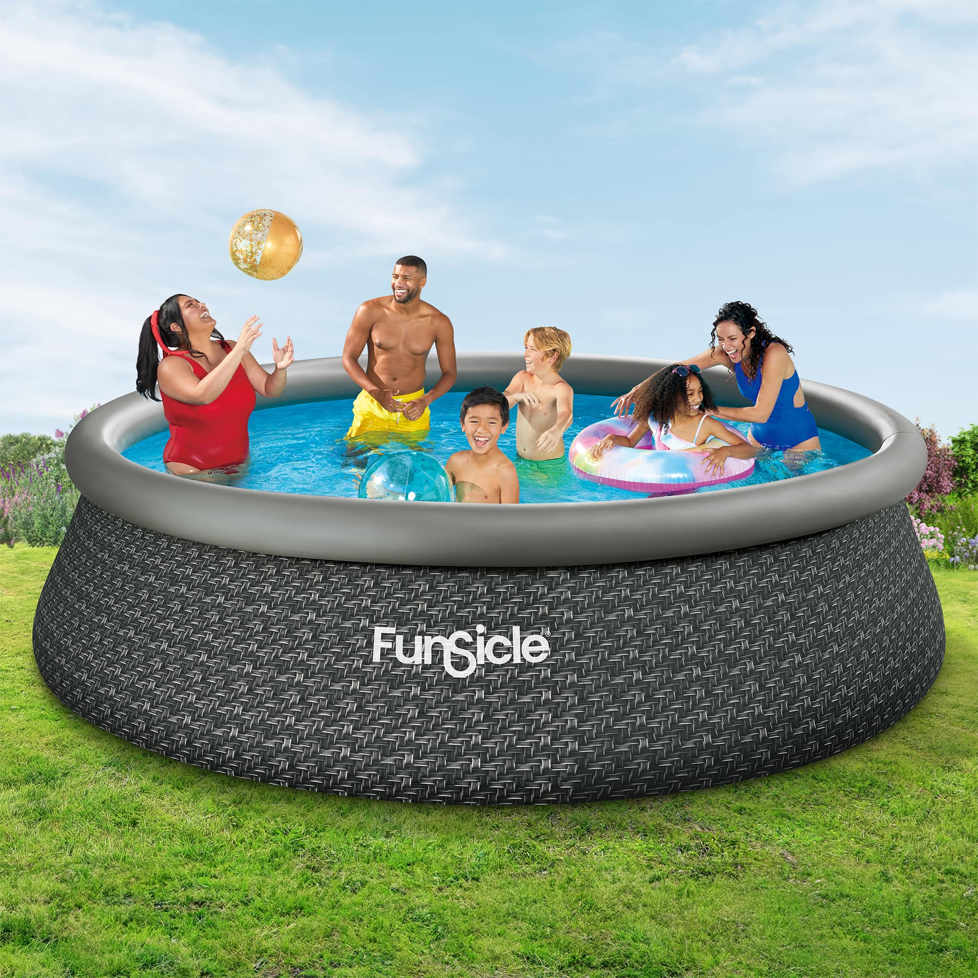 Funsicle - 12' x 36" QuickSet Inflatable Ring Top Outdoor Above Ground Pool w/Pump - Brown - Image 3