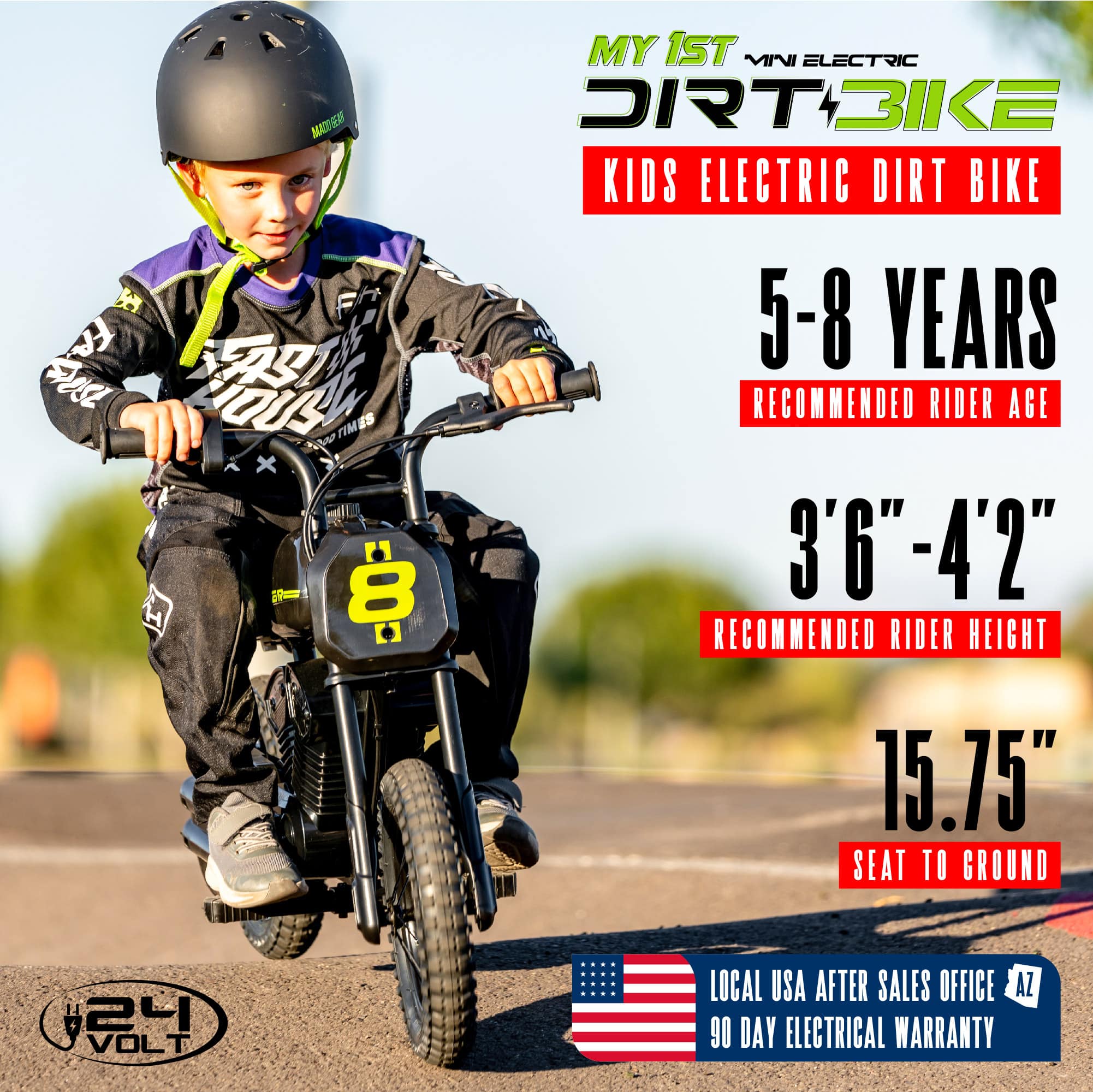 Electric Dirt Bike for Kids Ages 5-8 – 24V Dual Speed Up To 10 MPH, 12" Tires – Madd Gear My 1st Mini Electric Dirt Bike - Black - Image 5