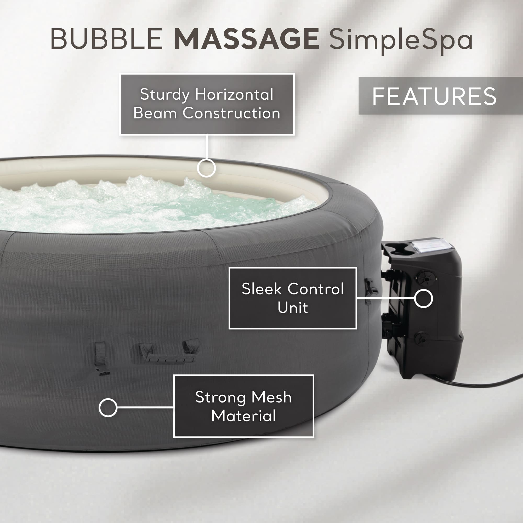 Intex - SimpleSpa Bubble Massage 6 Person Inflatable Hot Tub with Energy Cover - Gray - Image 2