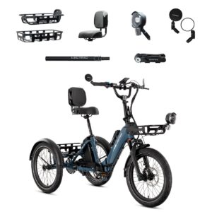 Lectric eBikes - XP Trike2 750 Foldable Long-Range eBike (Max 70mi/17mph) + Cargo Package/Support Seat/Seat Post/Headlight/Mirrors/Lock - Dusk Blue