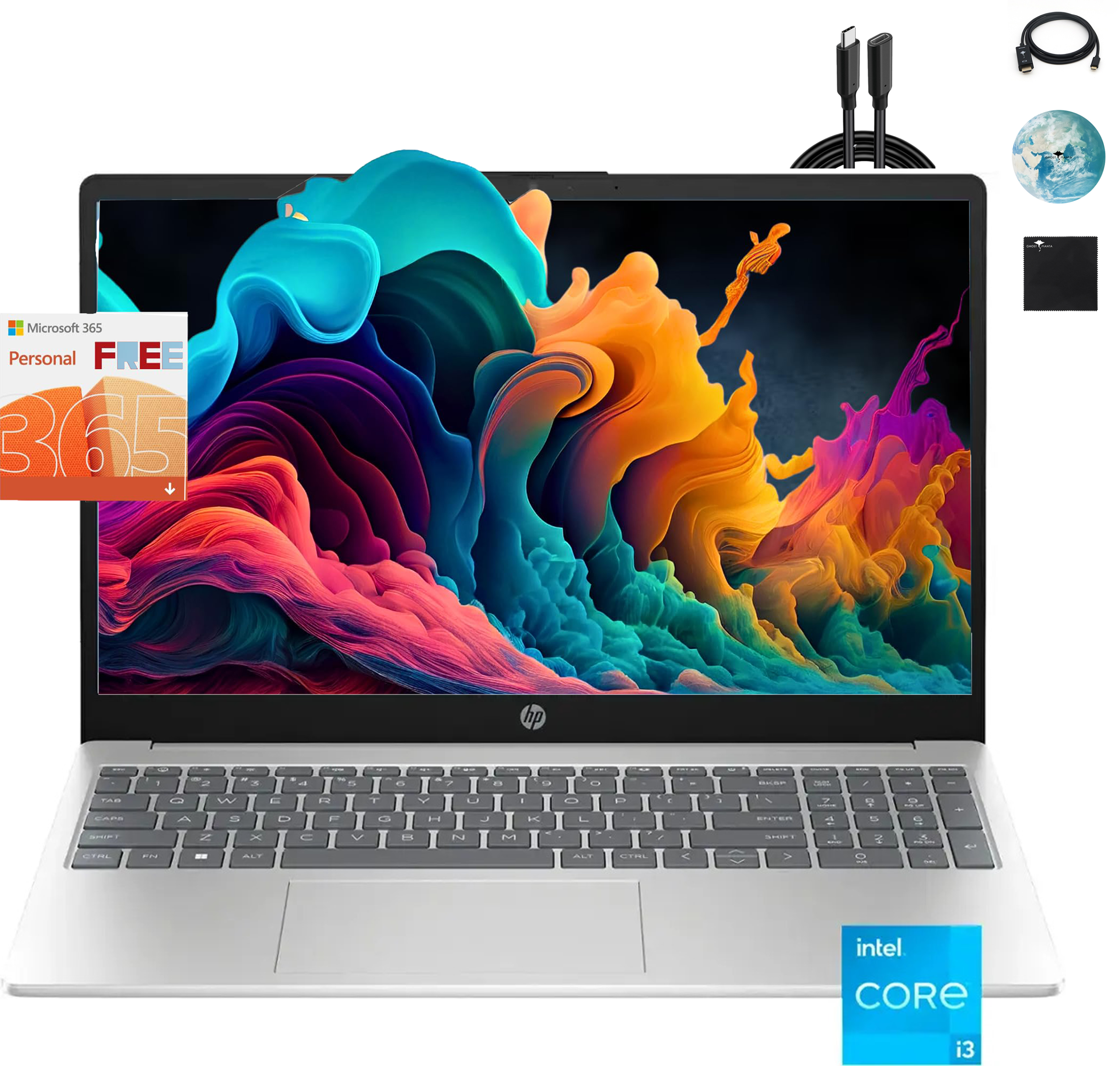 HP Newest Laptop 15.6" HD, 32B RAM, 1TB PCIe SSD, Intel Core i3-1215U Processor, Webcam, Type-C, HDMI, Wi-Fi, Windows 11 Home, with Accessories, Silver