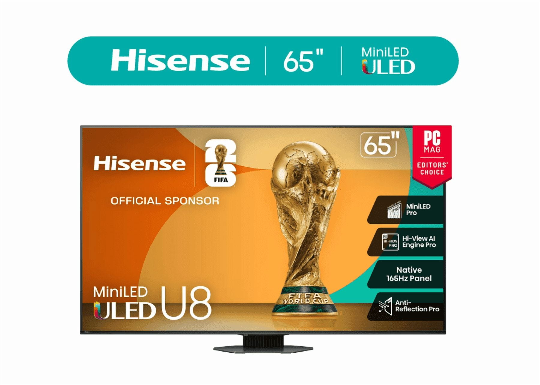 Hisense 65" Class U8 Series Mini-LED QLED 4K UHD Google Smart TV, 5000 Nits, 165Hz Game Mode Ultra, Dolby Vision IQ & Atmos