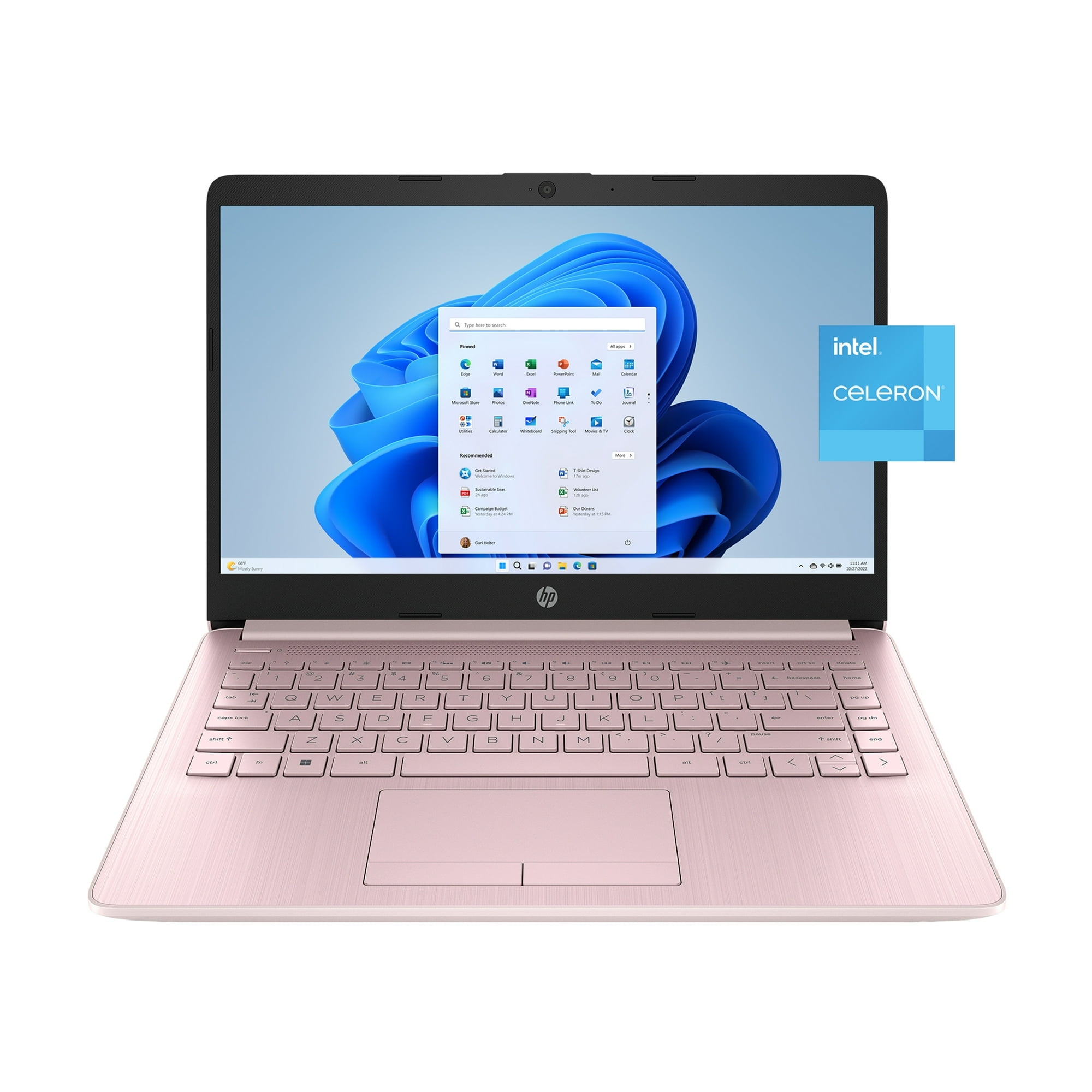 New HP Laptop,14" HD Display , Intel Celeron N4120, 8GB RAM,64GB eMMC,1 Year Office 365, Webcam, HDMI, WiFi, Windows 11 Home, Pink