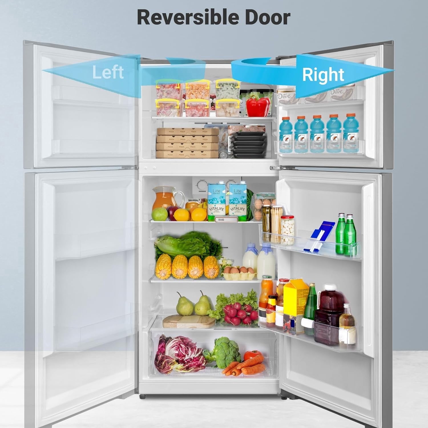 SMAD 13.9 Cu ft Top Freezer Refrigerator Full Size 28 in.W Frost Free LED Light Stainless Steel