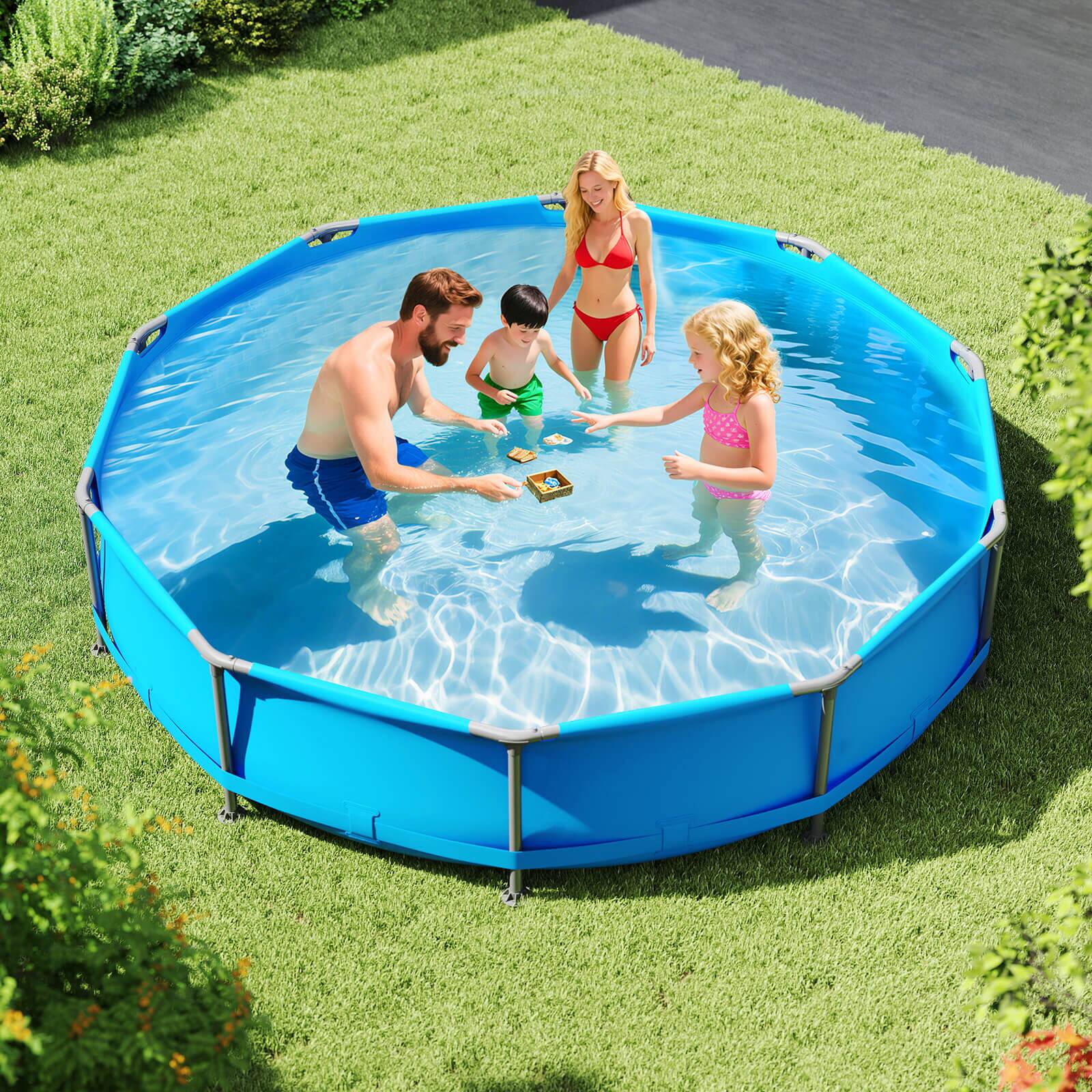 Costway - 1617 Gal Outdoor Family Swimming Pool with Metal Frame Multi-layer PVC Fabric - Blue - Image 4