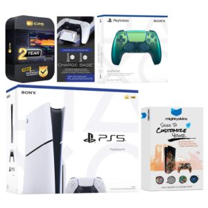 Playstation 5 Slim Disc with Extra Controller, Charging Dock and MightySkins Decal Voucher + 2 Year - PlayStation 5