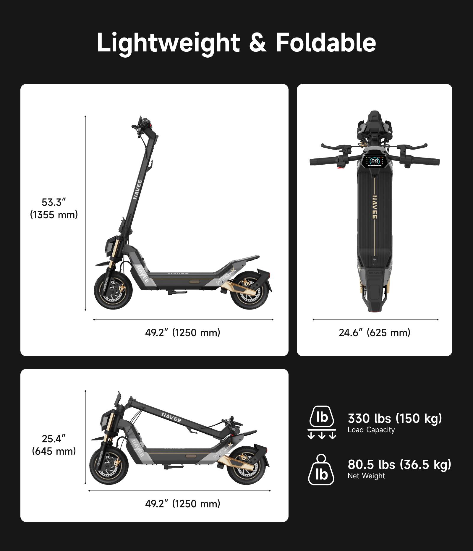 NAVEE - NT5 Ultra X Electric Scooter, 55.9 mi Max Range, 40 MPH Max Speed, Dual 800W Motors, Advanced Suspension, 10.5" Tires - Black - Image 5