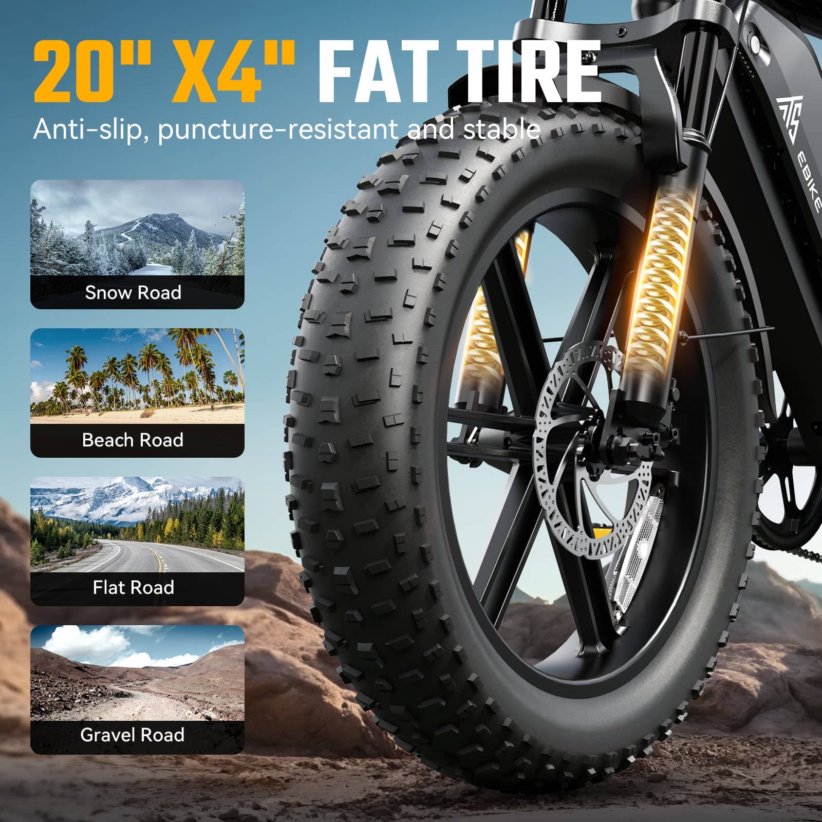 TST GRP - 20" Peak 1500W Full Suspension Moped-style Electric Bike, 48V/15Ah - Black - Image 5