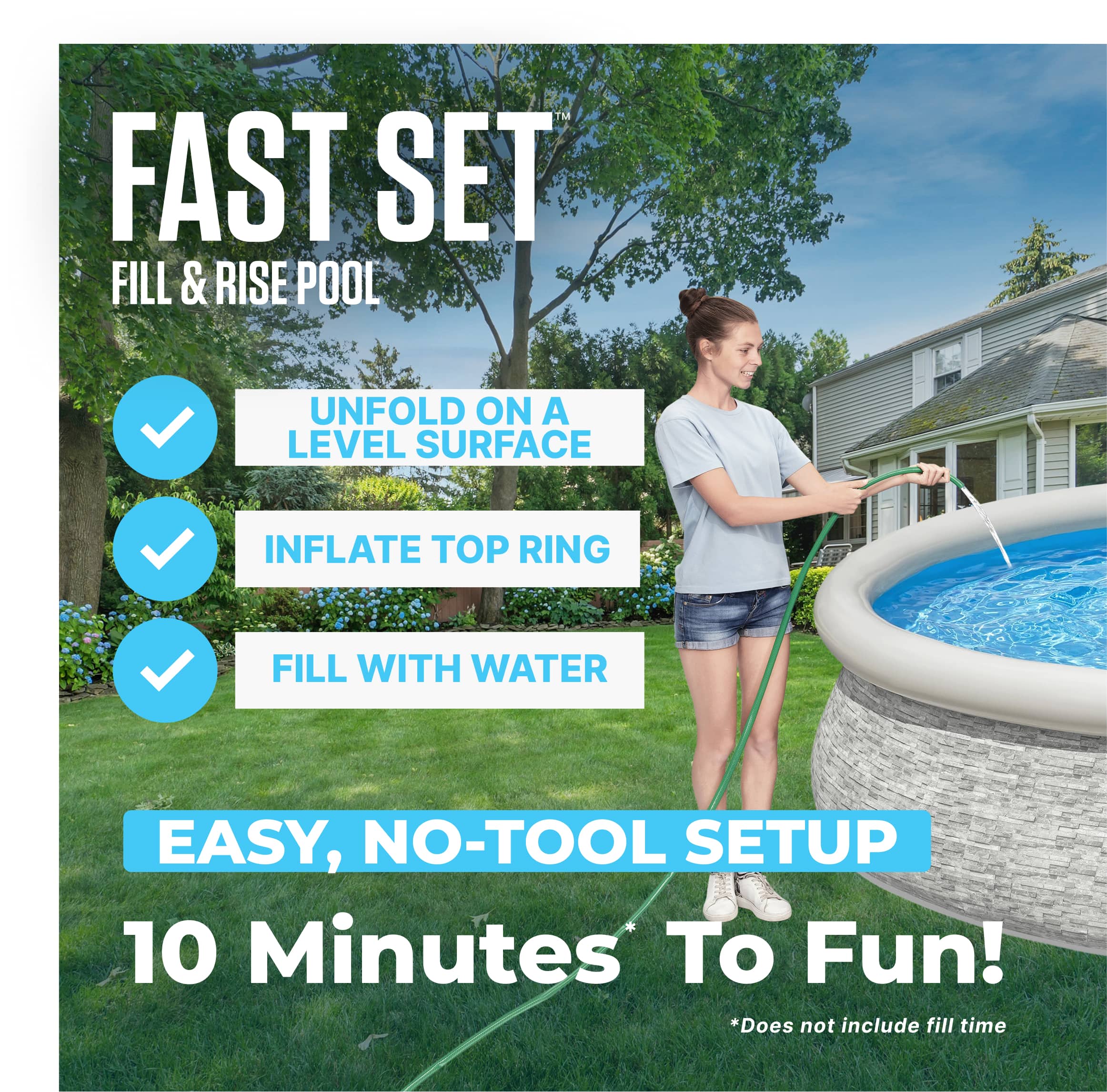 Bestway - Fast Set 10' x 26" Stacked Stone Inflatable Swimming Pool Outdoor Set - Gray - Image 3