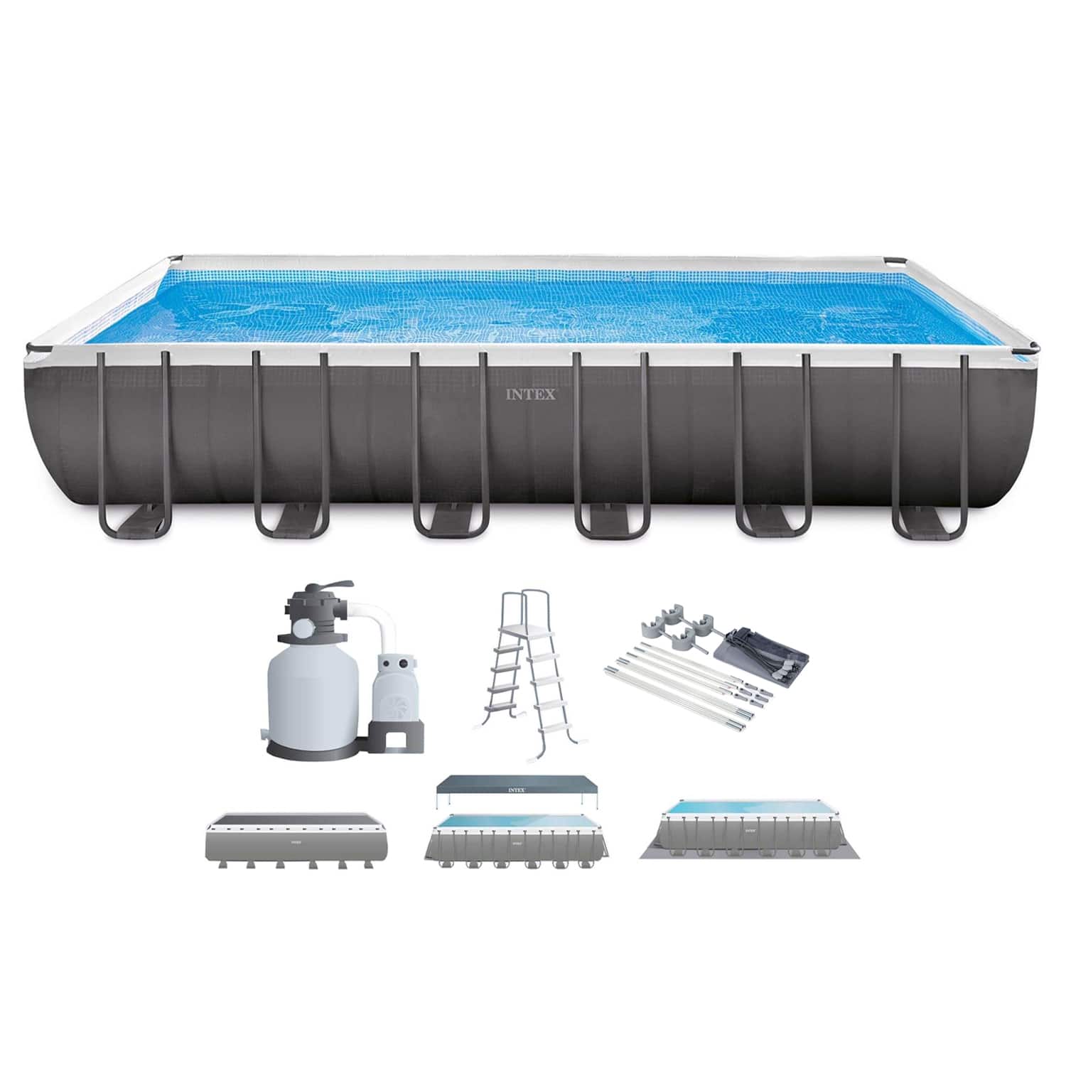 Intex - Rectangular Ultra XTR Frame Swimming Pool w Canopy - Blue