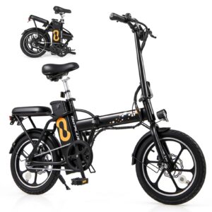 Costway - 16" Folding E-Bike Portable Electric Bicycle with Peak 650 W Brushless Motor - Black