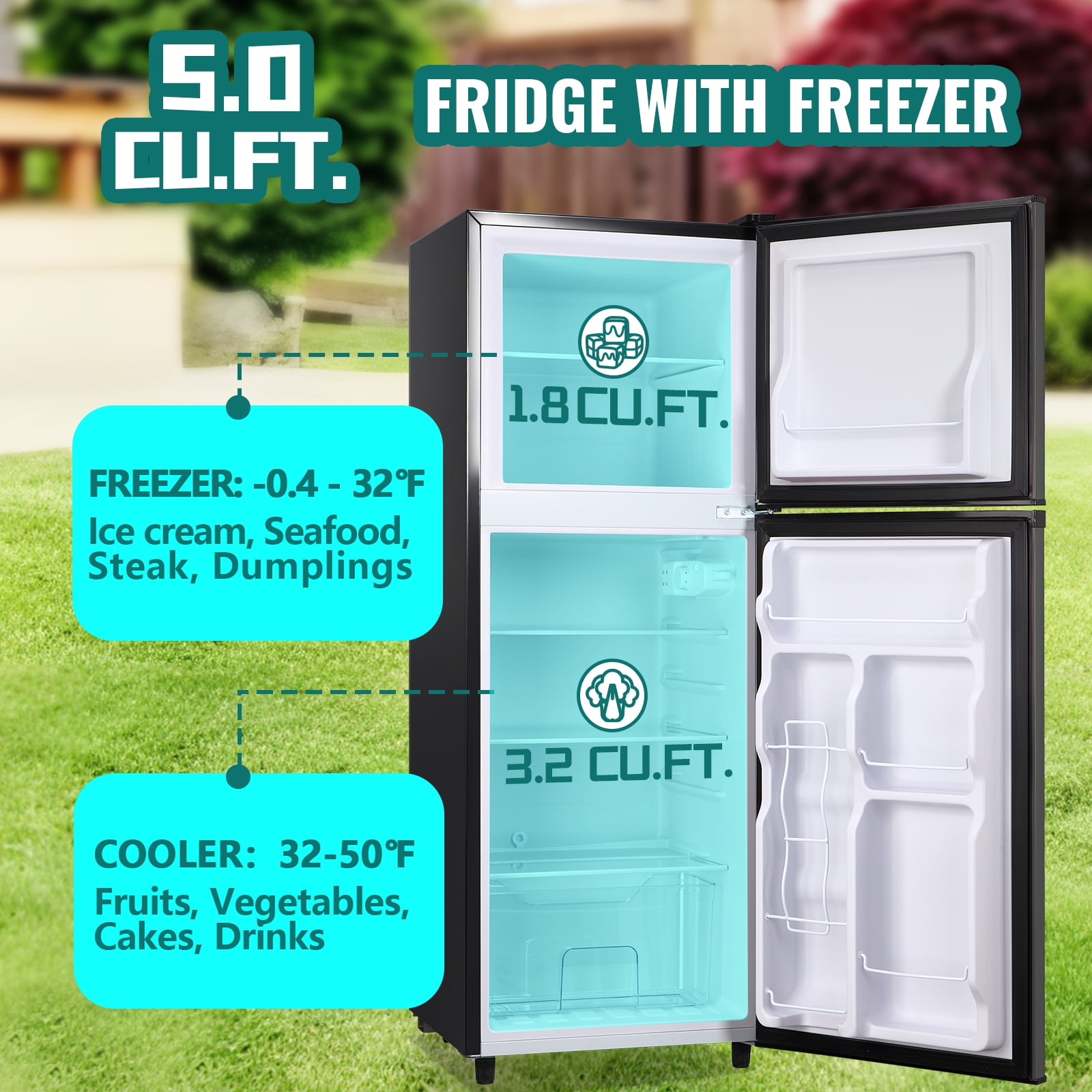 JIEJIA 5.0 Cu.Ft Apartment Size Refrigerators with Separate Freezer, 2 Door Refrigerator, Small Fridge with Freezer, Gray - Image 8