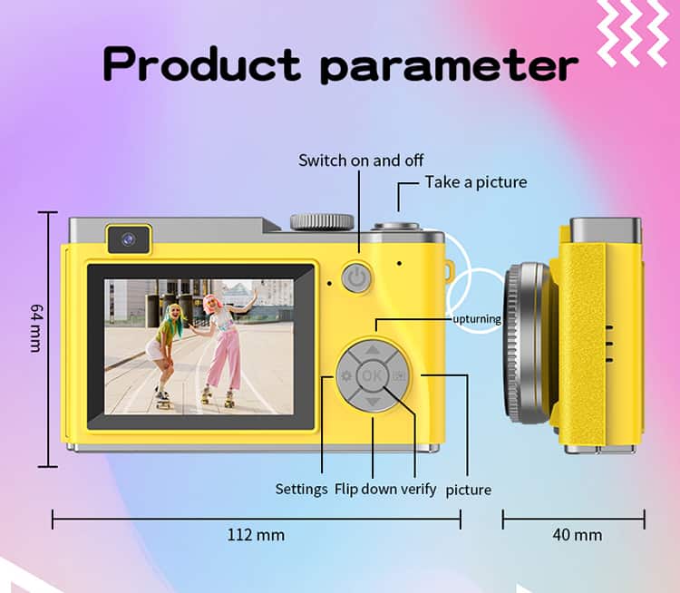 Cluzine - 4K Digital Camera, 64MP Yellow Retro CCD Camera with 8-Hour Battery - Image 5
