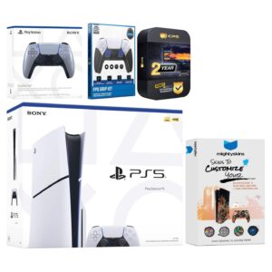 Playstation 5 Slim Disc with Extra Controller, FPS Grip Kit and MightySkins Decal Voucher + 2 Year - PlayStation 5