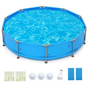 Costway - 1617 Gal Outdoor Family Swimming Pool with Metal Frame Multi-layer PVC Fabric - Blue