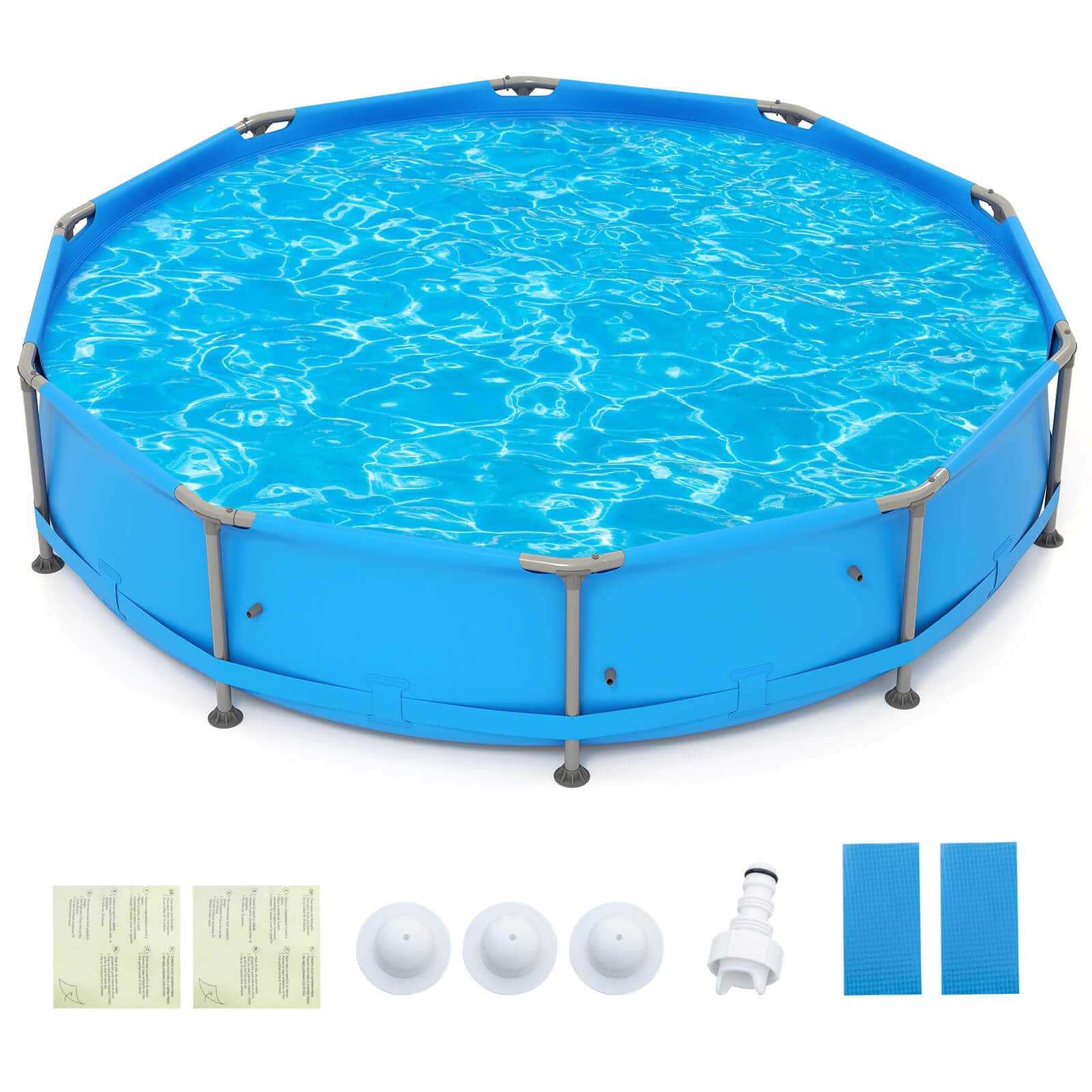 Costway - 1617 Gal Outdoor Family Swimming Pool with Metal Frame Multi-layer PVC Fabric - Blue