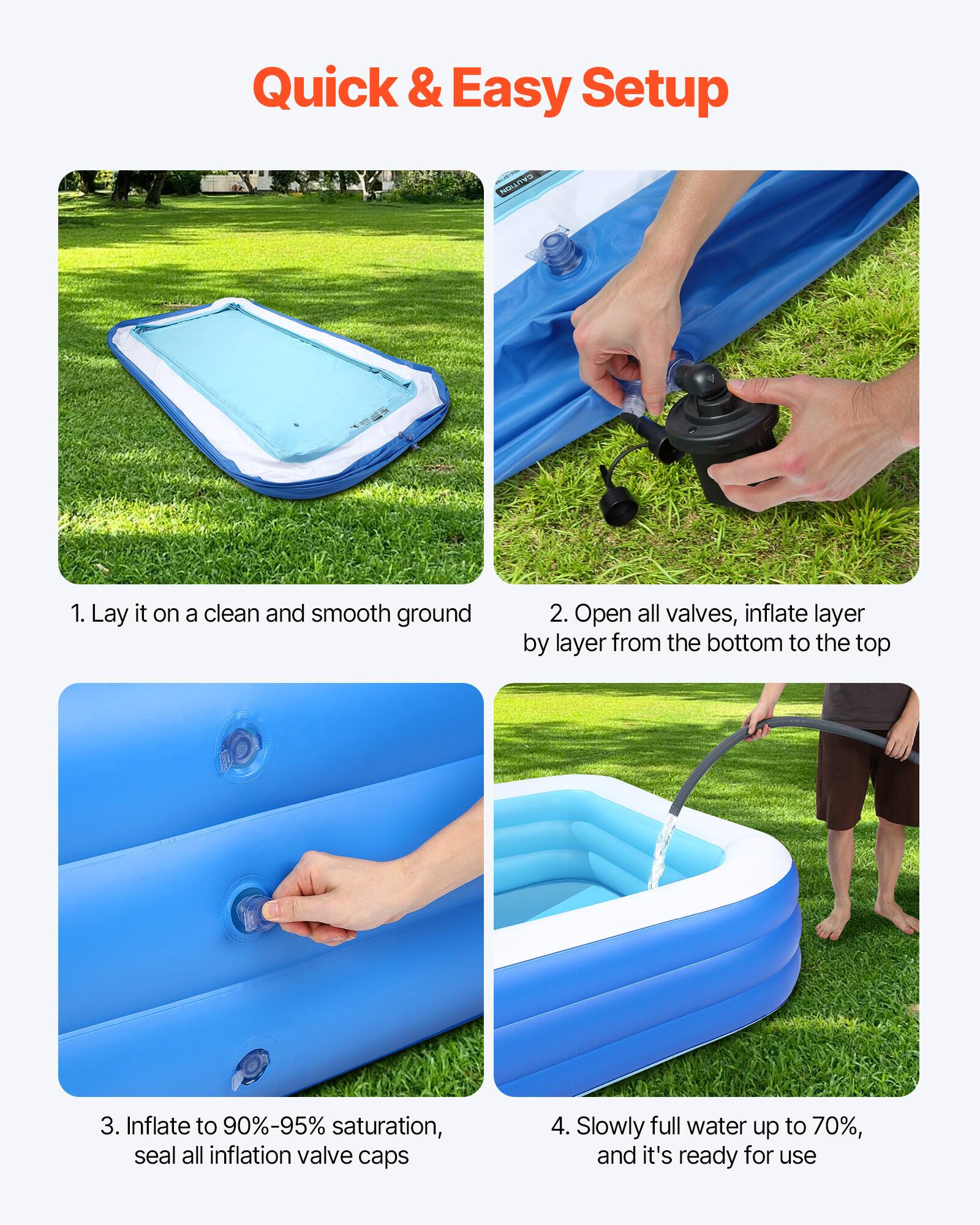 VEVOR - Inflatable Pool, 118 x 67 x 20 inch Large Blow-Up Swimming Pool, Family-Sized Pool with Repair Patches - Blue+White - Image 5
