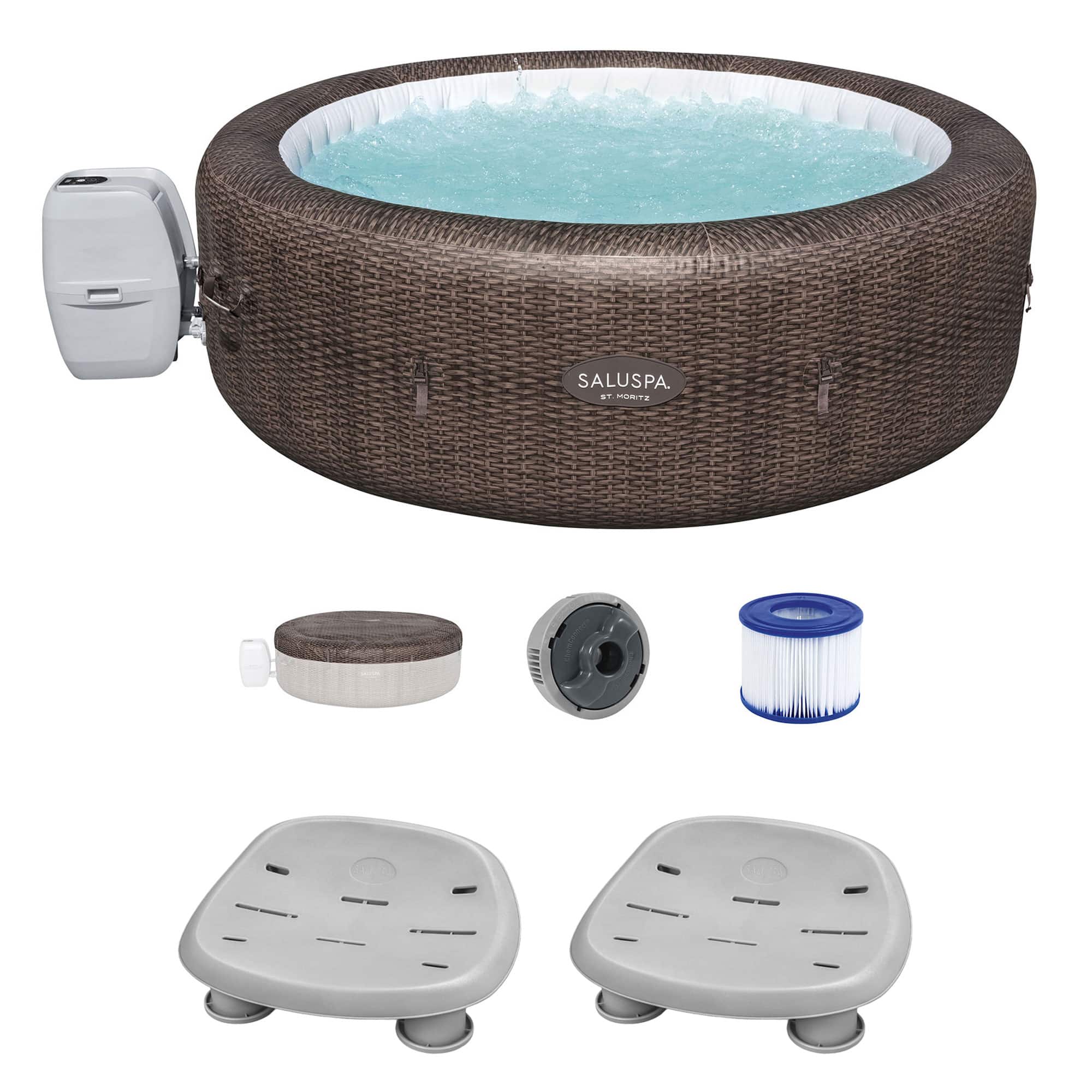Bestway - Coleman St Moritz AirJet Inflatable Hot Tub with 2 SaluSpa Non Slip Seat - Brown